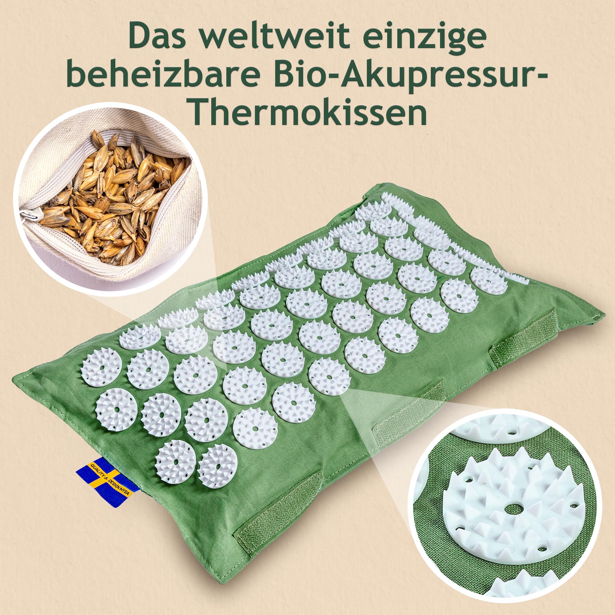 MYSA Thermo-Kissen Wärmbares Mikro-Stachel-Nackenkissen mit Bio-Dinkelspelz-Füllung aus Italien, Linderung von Nacken- & Schulterverspannungen, Akupressur Kissen, Wärme- & Kältetherapie
