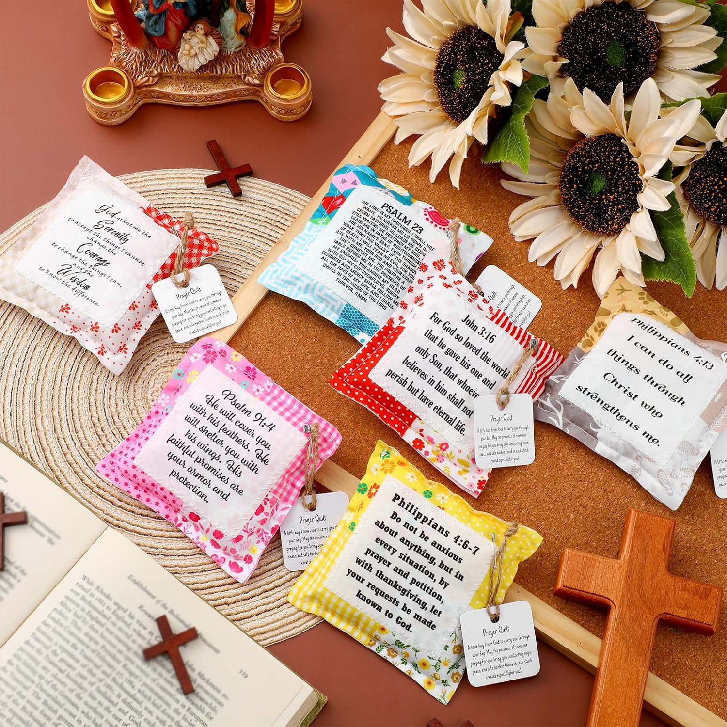 FuWeave 24 Pack Pocket Prayer Quilt Christian Gifts with Cross Inside image 4