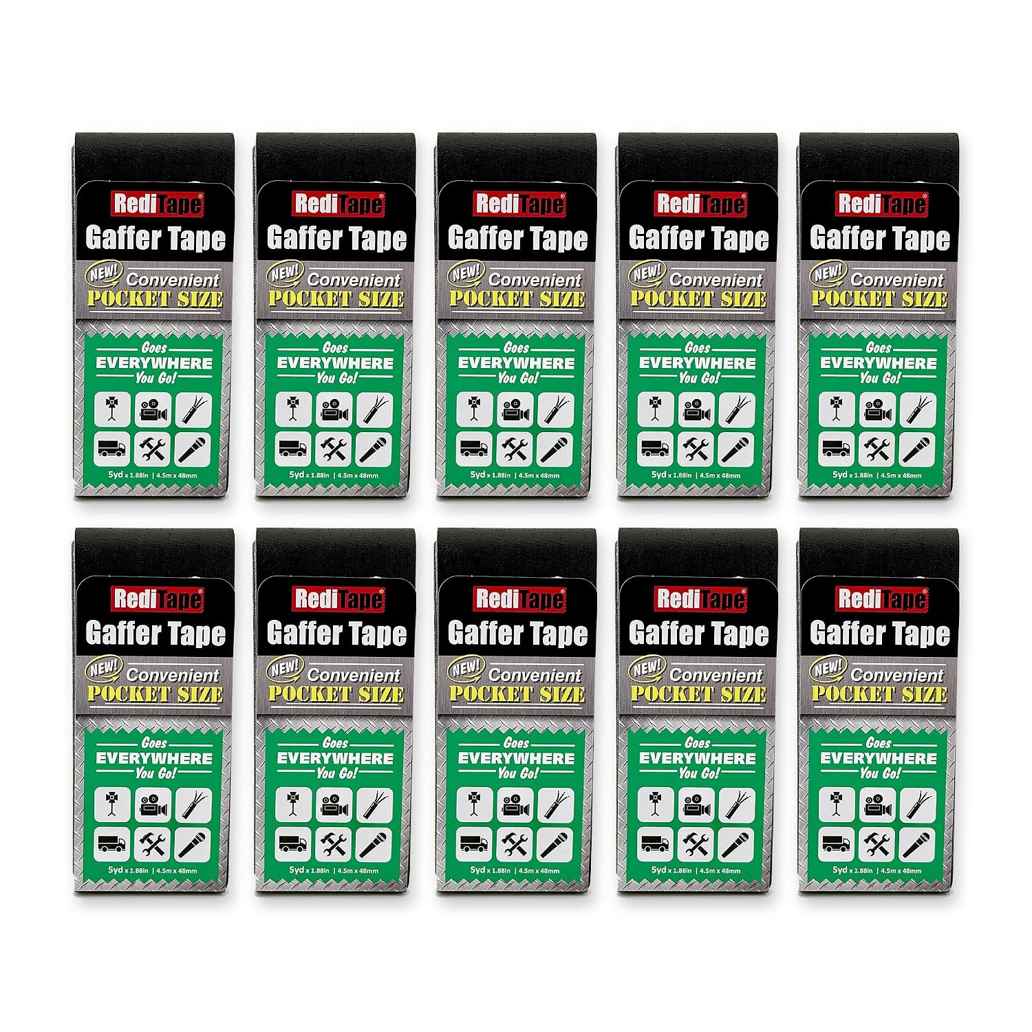 Travel Size Pocket Gaffer Tape 4-Pack – Compact Flat Small Mini Rolls - Matte Black Gaff Tape Bulk for Production Crews Stage AV Camera Carts - 1.88 inch x 5 Yards per Roll (4-Pack Black)