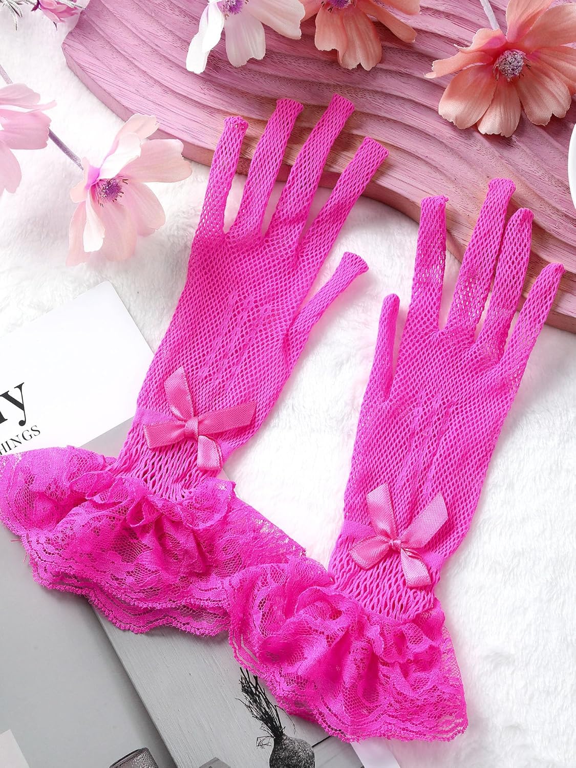 SATINIOR Women Lace Gloves Elegant Short Lace Tea Party Gloves for Women Dinner Party Wedding - Image 7