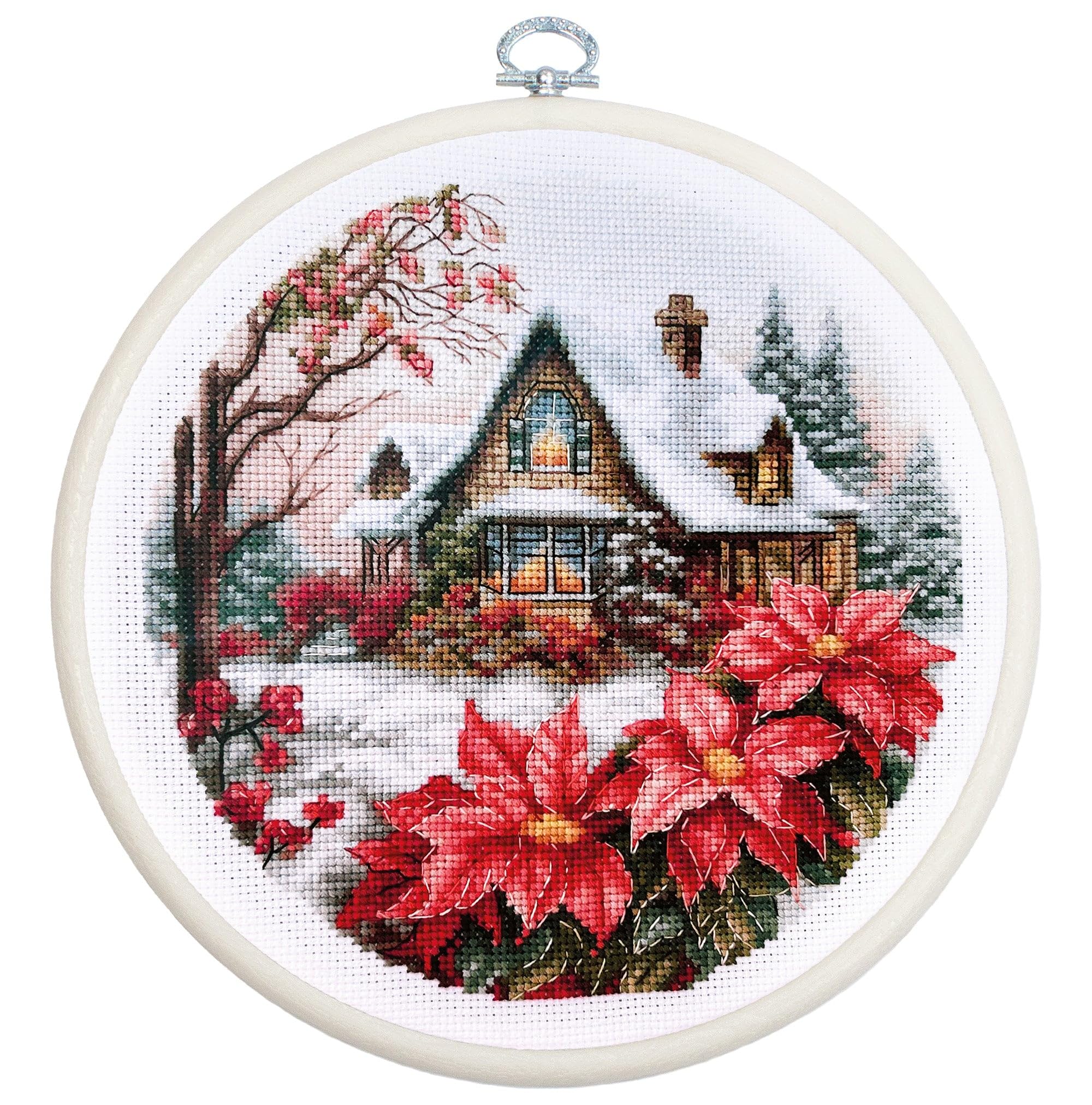 Luca-S counted cross stitch kit with hoop ""Little House in the Forest"", 17x17cm,