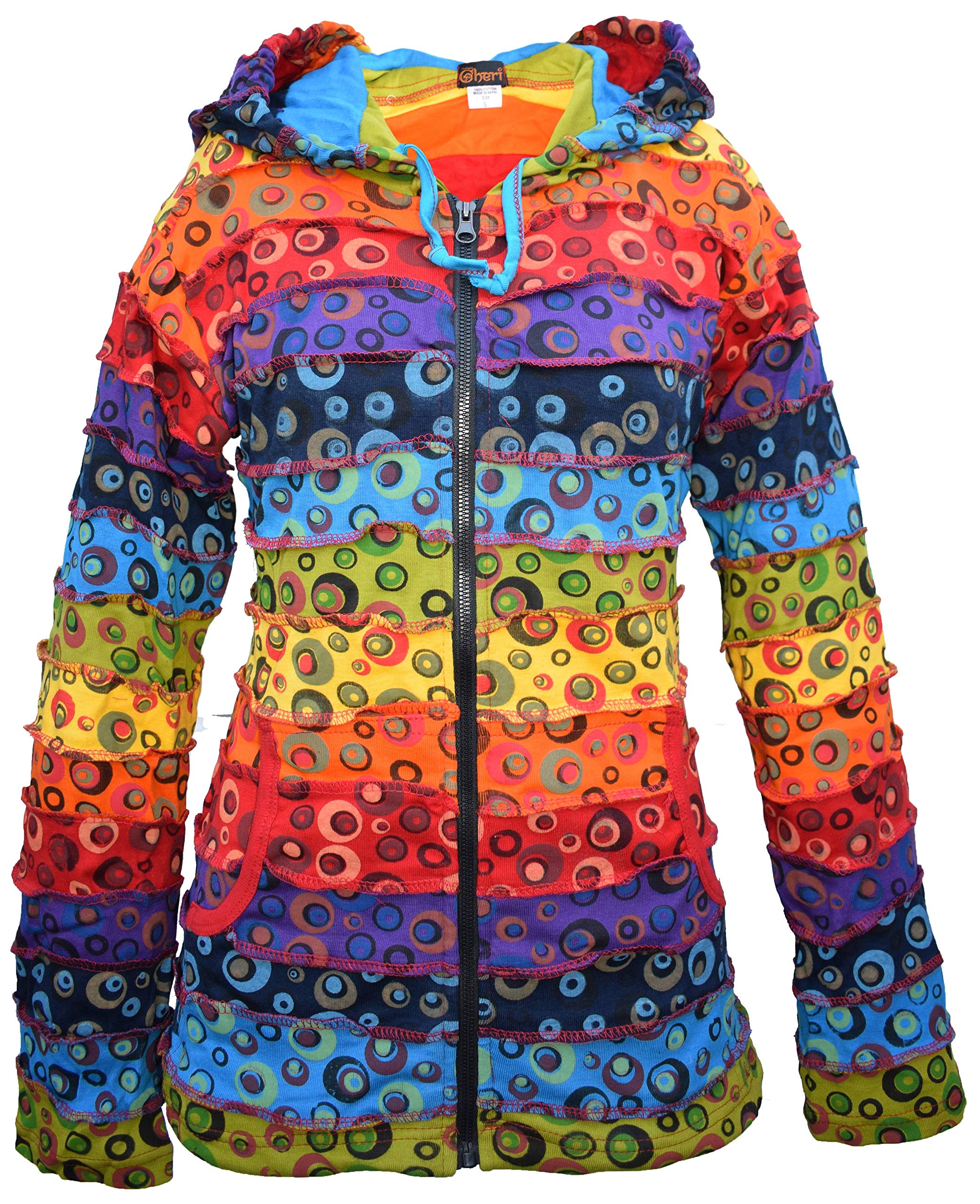 Gheri da Donna Stampa Bolla Psichedelico Arcobaleno A Strisce Colorato Rave Felpa con Cappuccio