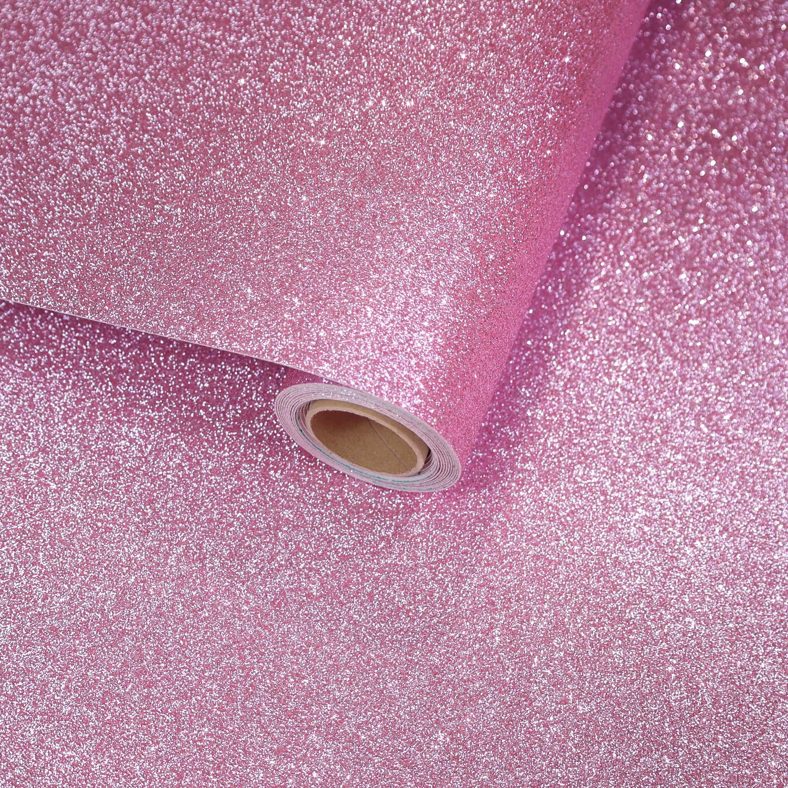 VaryFloral Sparkle Pink Peel and Stick Wallpaper Glitter 30cmx300cm Self Adhesive Vinyl Wrap for Furniture Vintage Contact Paper Thickened Furniture Stickers Sticky Back Plastic Cupboard DIY Crafts