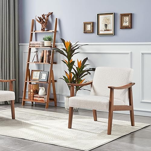 Miniatura 13 de Yaheetech Silla decorativa, silla de sala de estar de mediados de siglo, silla auxiliar moderna de tela de lino con respaldo alto para sala de