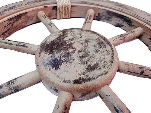 Miniatura 5 de Nagina International Rueda náutica marrón rústico antiguo de 24 pulgadas Lujosa decoración náutica prémium