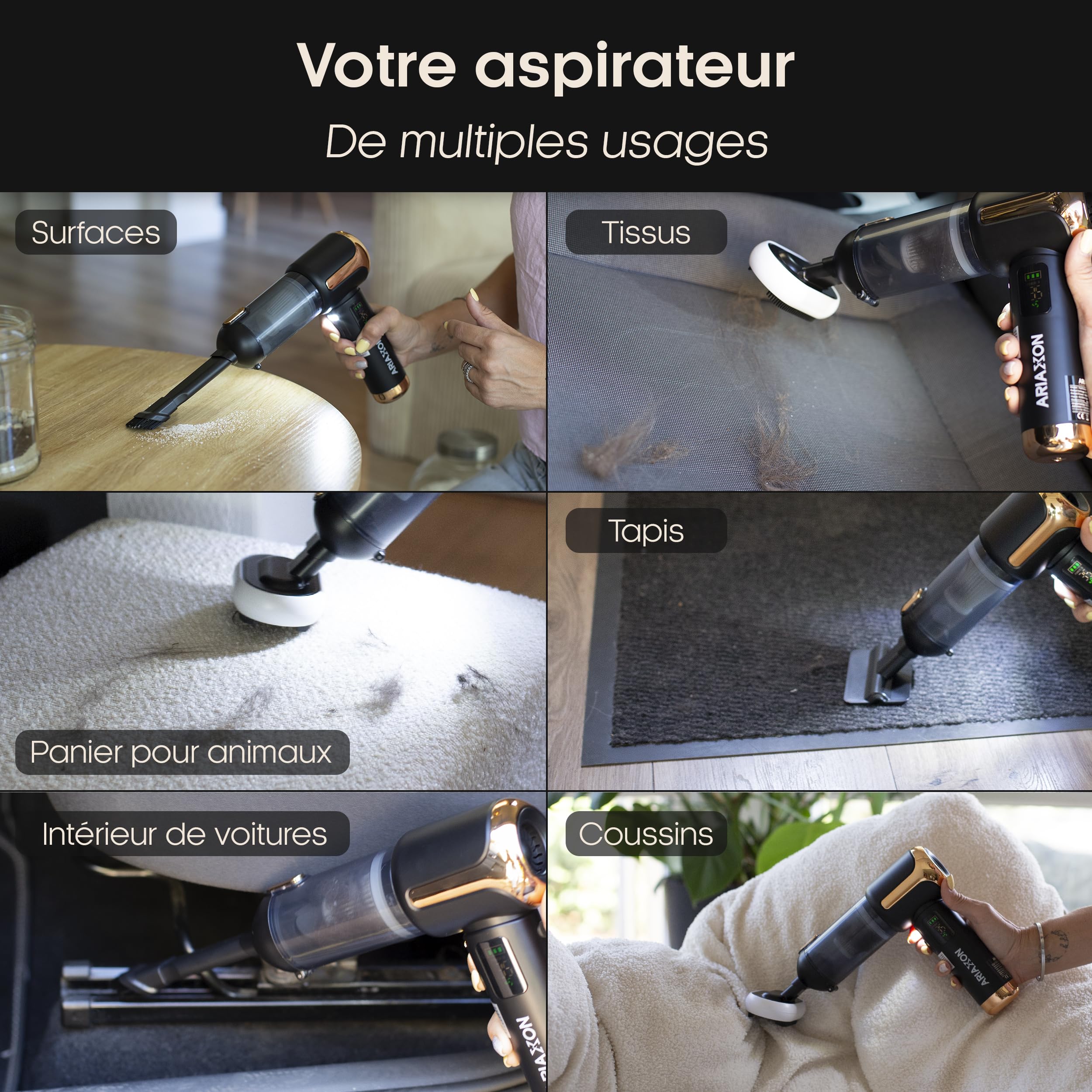 Aspirateur à Main sans Fil pour Poils d’Animaux – 45 min, Maison & Voiture
