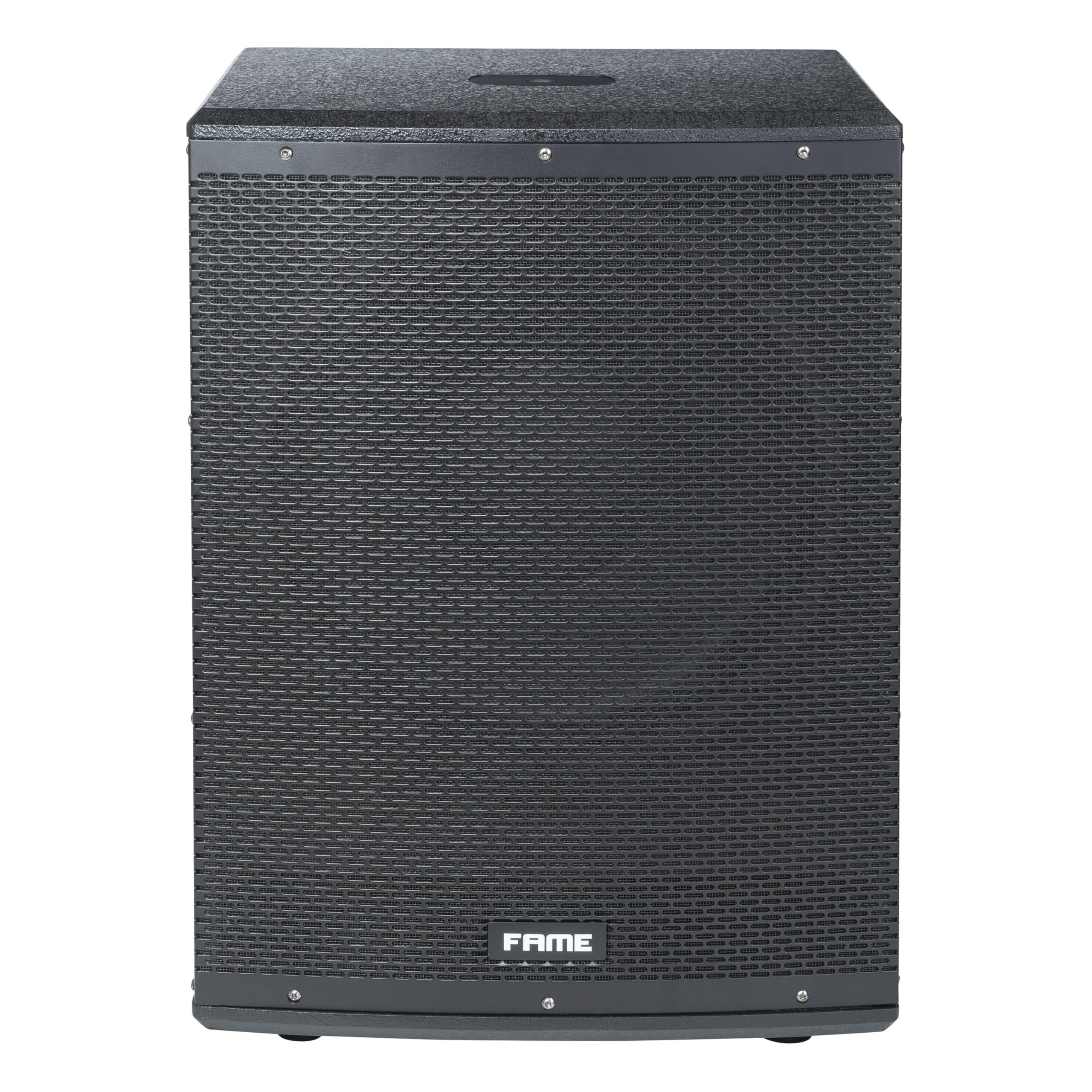 Fame Challenger SUB 15A Aktiver Subwoofer 15 Zoll, 600W RMS, 35-150Hz Frequenzbereich, M20 Gewinde, Holzgehäuse, Integrierte Griffe, Ideal für Konzerte und Veranstaltungen