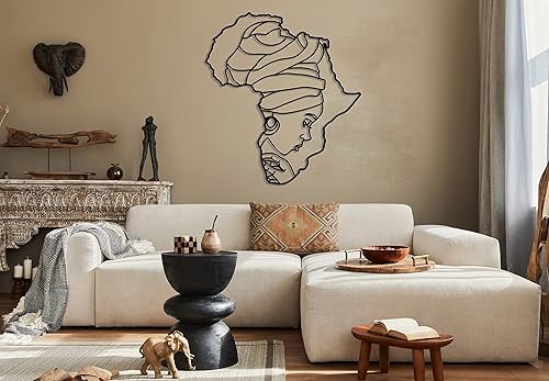 Miniatura 2 de Arte de mapa de pared de metal para mujer africana, decoración de pared de dormitorio afroamericano, figura de mujer de estilo africano, decoración
