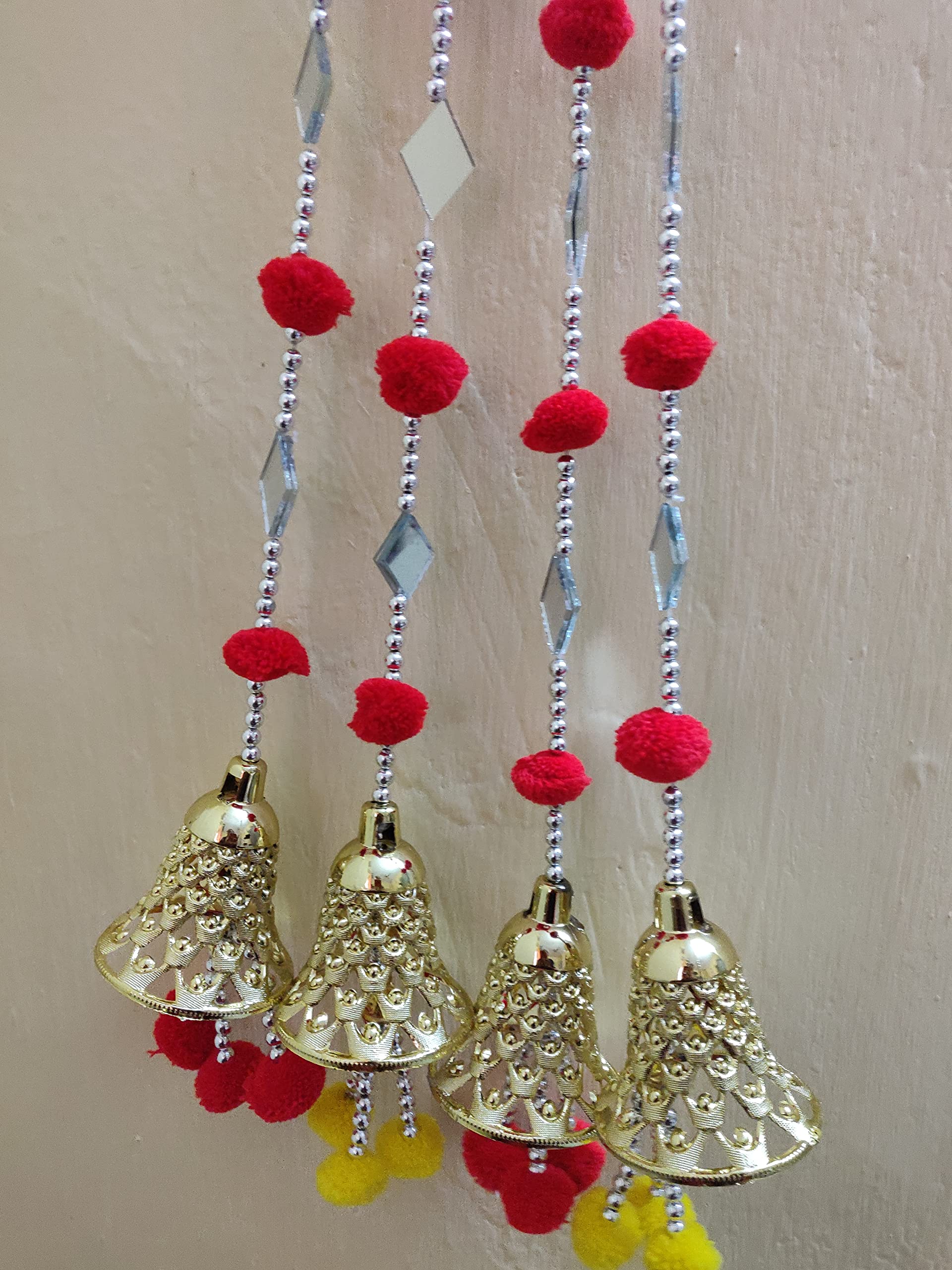 NILAM CRAFTS Handmade Red Wall Door Hanging Pom Pom Mirror Toran Garlands Bandhanwar with Golden Bells(Height-4 ft)-Pack of 4 pcs (B0BQZ4V4FV) Amazon Price History, Amazon Price Tracker