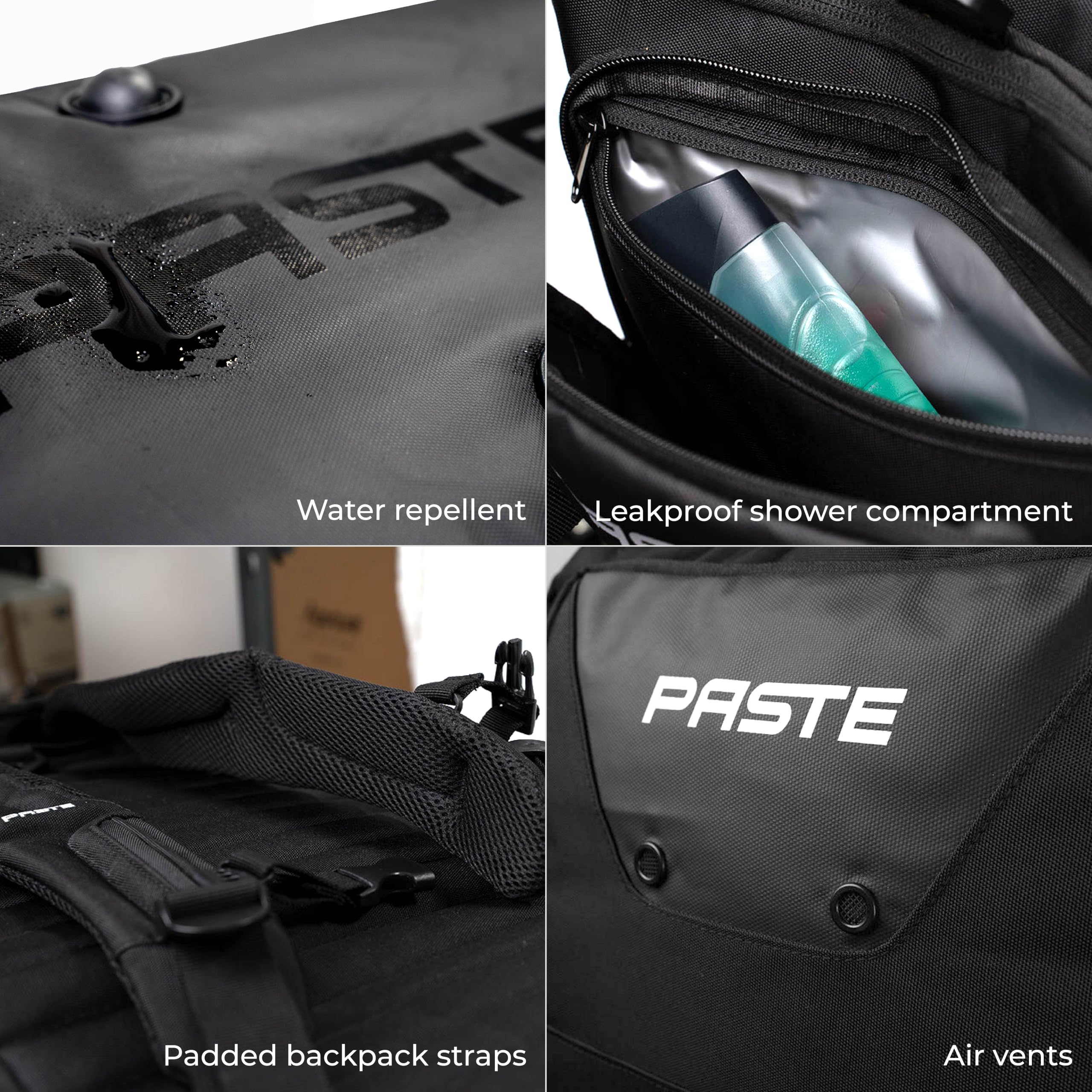 PASTE® - Torba sportowa 63 l (All in Pro) z funkcją plecaka, przegrodą na buty i przegrodą na mokre buty czarna - innowacyjna torba do piłki nożnej i treningowej z funkcją chłodzenia dla kobiet i