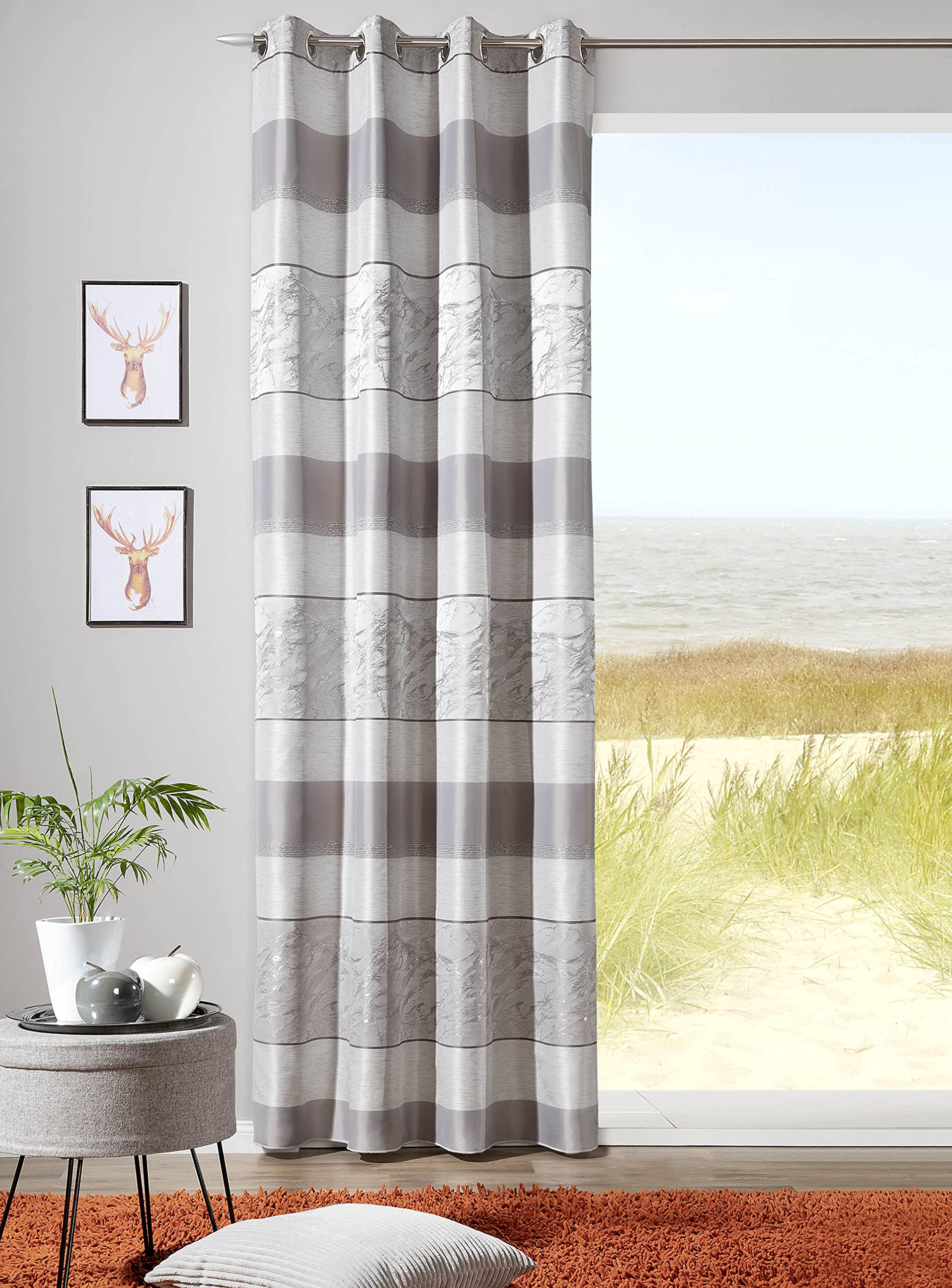 ABAKUHAUS Tenda Floreale Occhielli 280x225cm Grigio Chiaro e Bianco