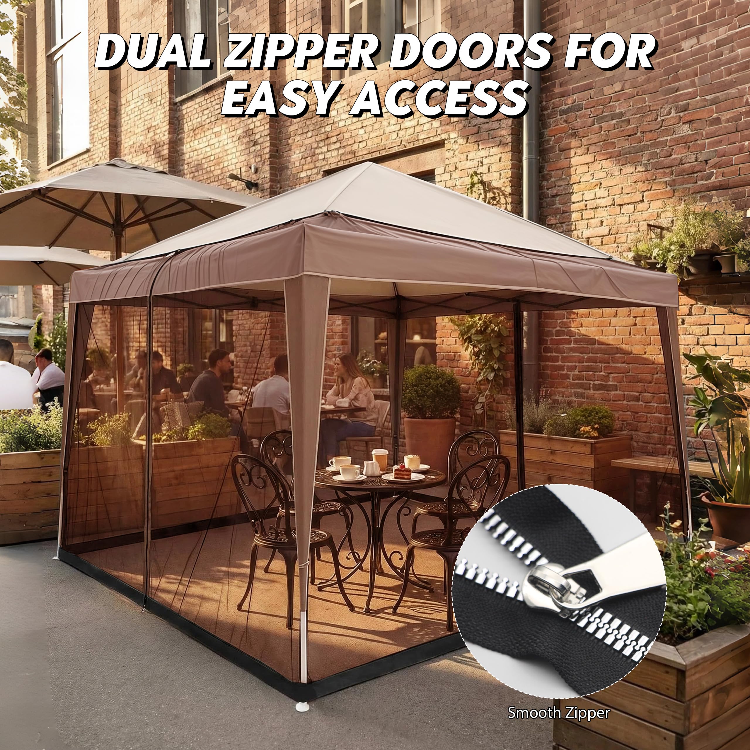 Zanzariera per gazebo 3 x 3 m, zanzariera regolabile | 2 porte con chiusura lampo per zanzariera, con supporto riempito d'acqua, per giardino, patio, cortile, campeggio
