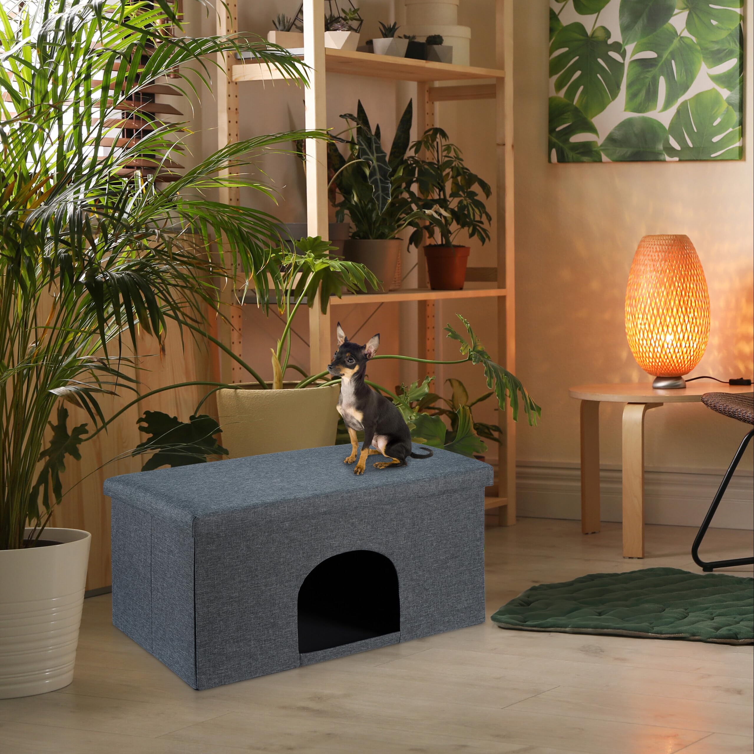 Relaxdays Legowisko dla kota z nakładką, składany taboret do siedzenia, schowek dla kotów i psów, wys. x szer. x gł.: 38,5 x 64,5 x 37,5 cm, szary