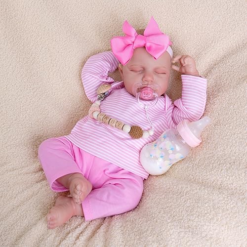 Miniatura 5 de EKOKIZ Ropa de muñecas Reborn para niña, ropa de bebé rosa, ropa de muñeca de 17 a 22 pulgadas, conjunto de accesorios para muñecas realistas recién
