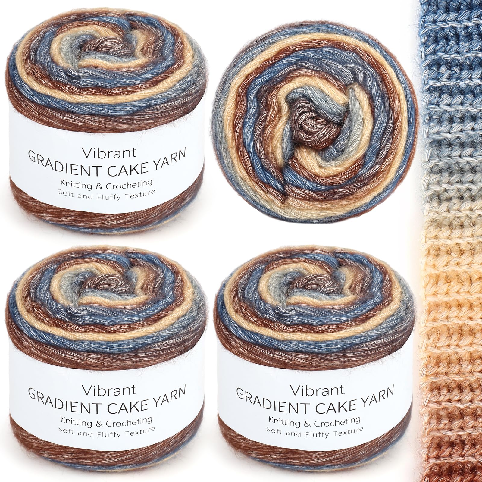 Aeelike 400g Wolle mit Farbverlauf zum Häkeln, 245m Super leichte Gradient Cupcakes Bobbel, Superweiche Mehrfarbiges Farbverlaufsgarn zum Babydecke Pullover Schal Hüte, Ombré Crochet Yarns Khaki