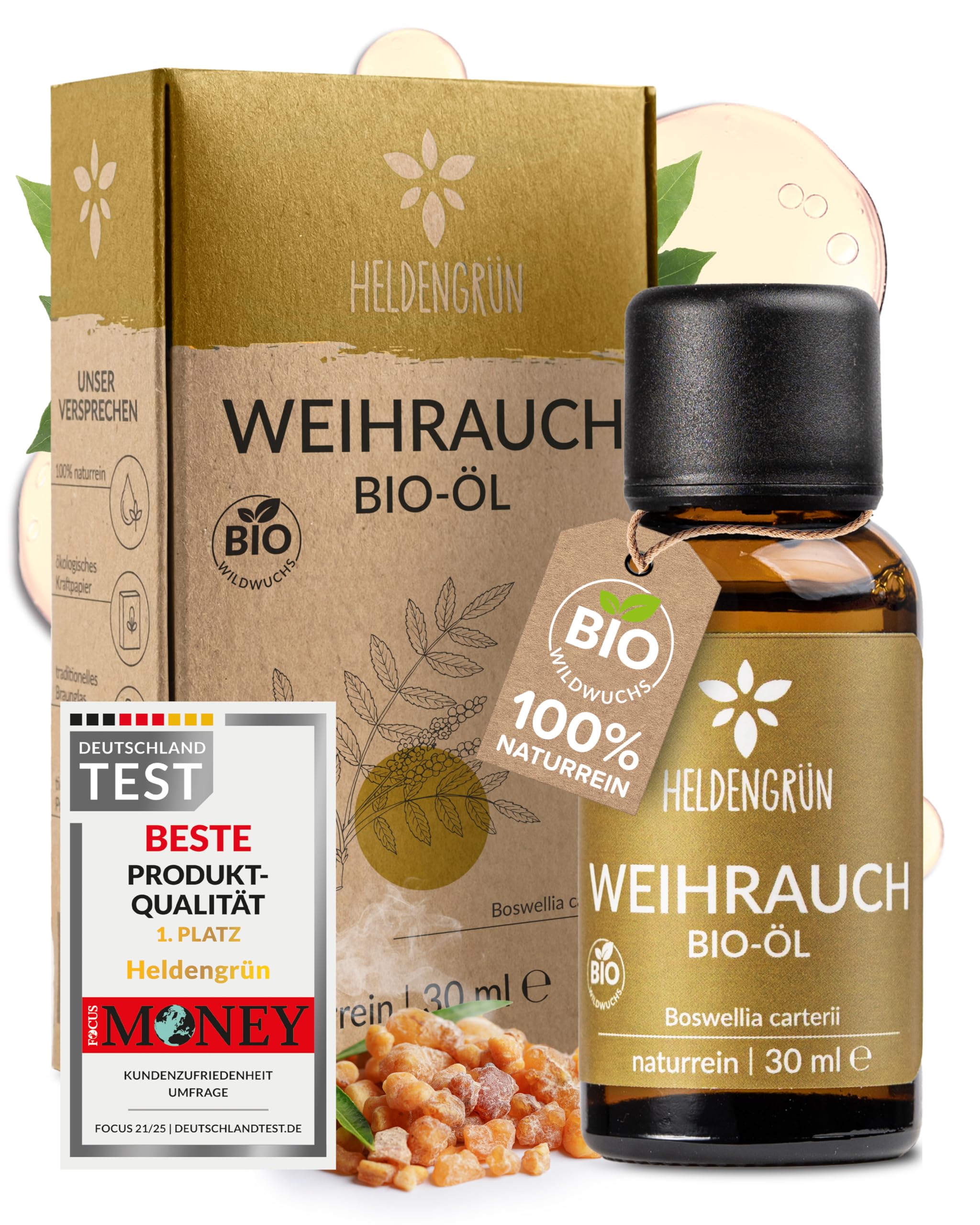 Heldengrün© BIO Weihrauchöl [100% NATURREIN] - Reines Weihrauch Öl - Duftöl Weihrauch in Parfumqualität - Nachhaltiger Wildwuchs - Frankincense Oil
