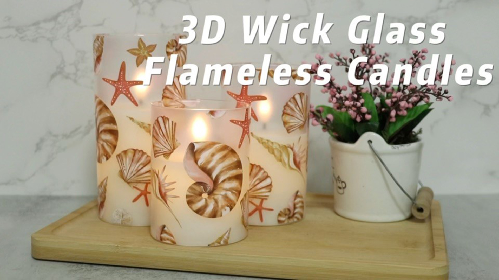 Image of Seashell Battery Operated Flameless Flickering Candles with Remote Timer 3D Wick Flickering Glass LED Pillar Candles Dinner Christmas Holiday Decor D3 x H4, 5 inch, 6 inch