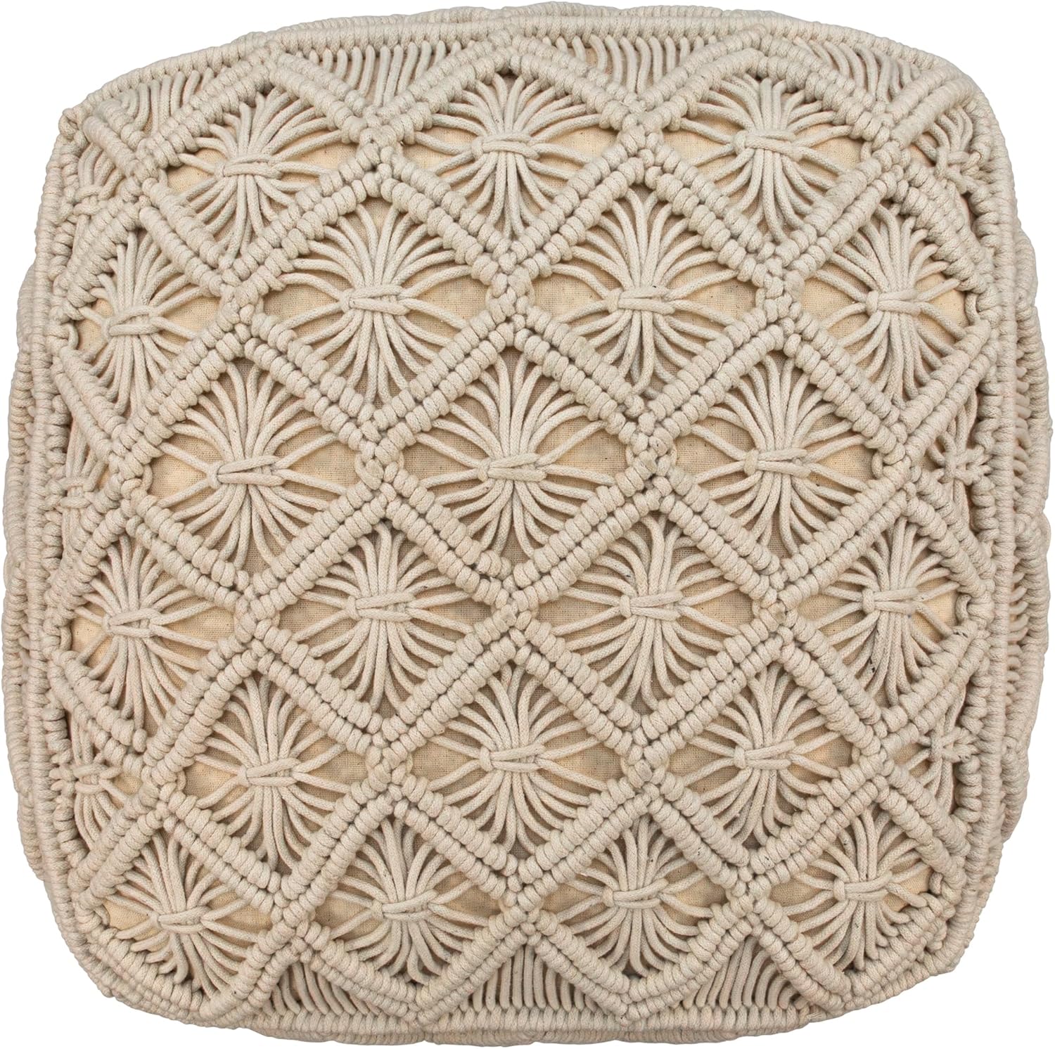 Northlight 18" Beige Handmade Macrame Cotton Square Pouf Ottoman