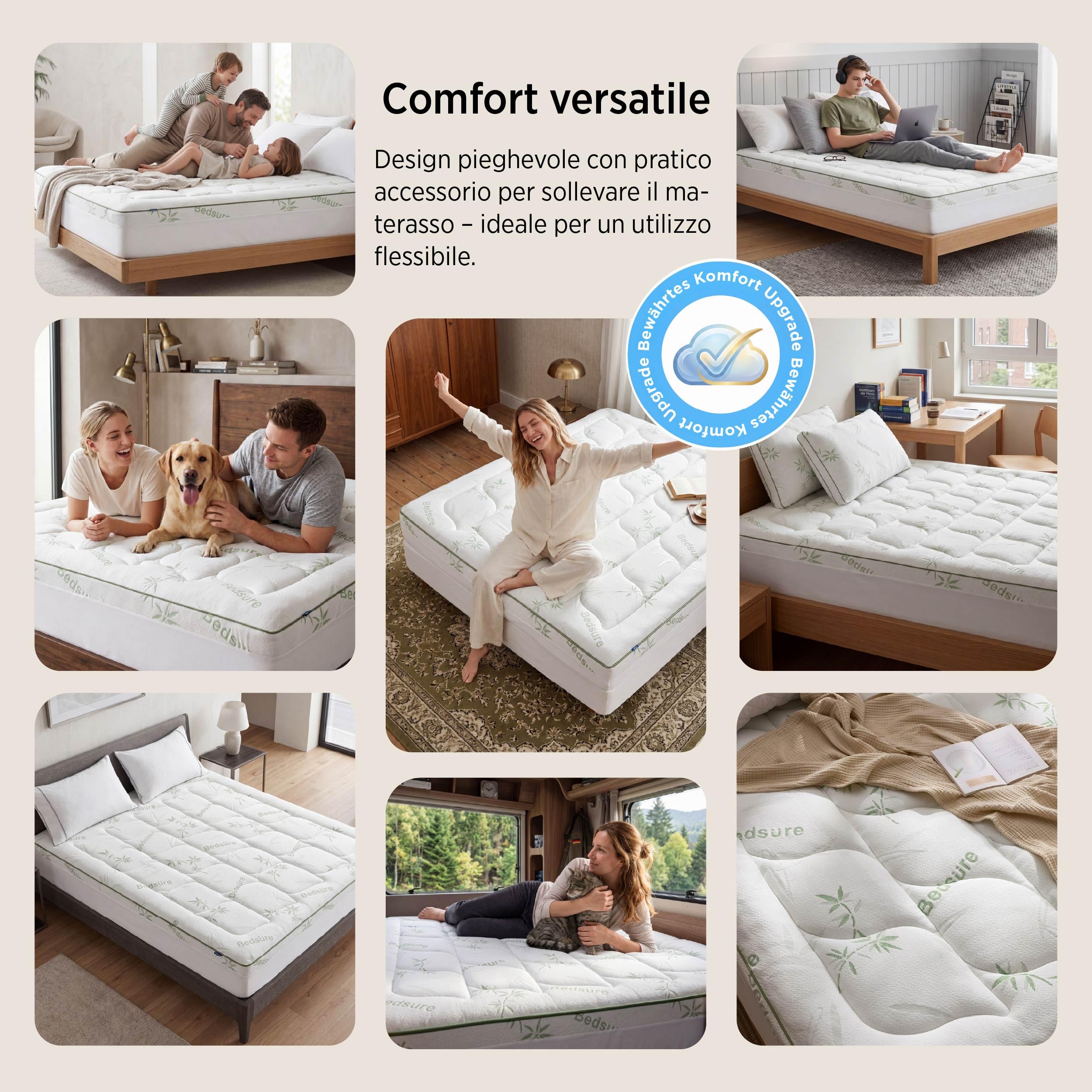 BEDSURE Materasso aggiuntivo in bambù 160x200 - Imbottitura di 40 cm di spessore, rinfrescante, traspirante, antiallergico, allevia il mal di schiena