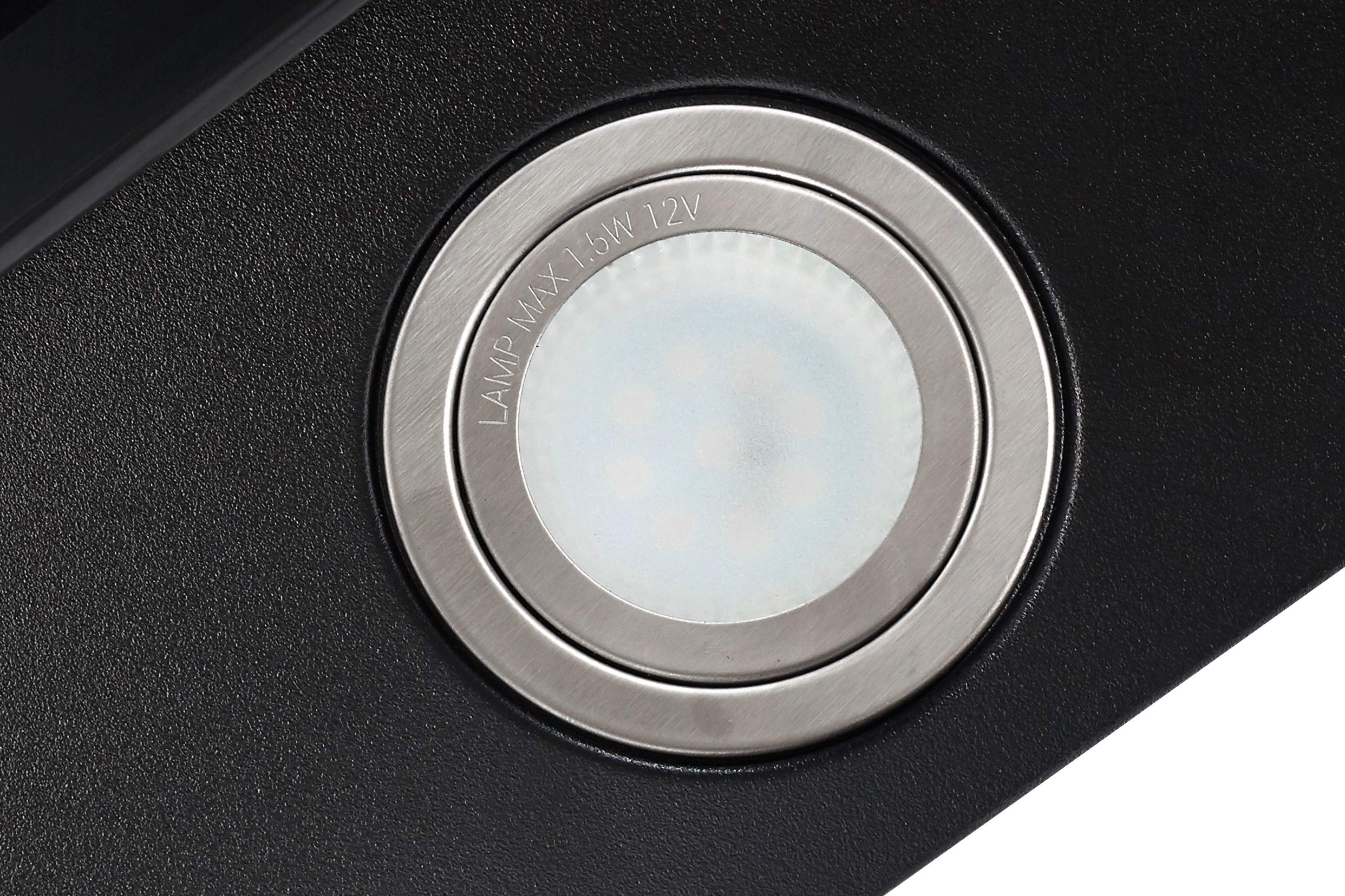 Respekta Cappa Isola senza Cappa, Cappa inclinata 90 cm, Struttura in metallo con paralume in vetro Nero, Funzione di scarico e ricircolo d'aria, CH24090SAM, A, 54 - 68 dB