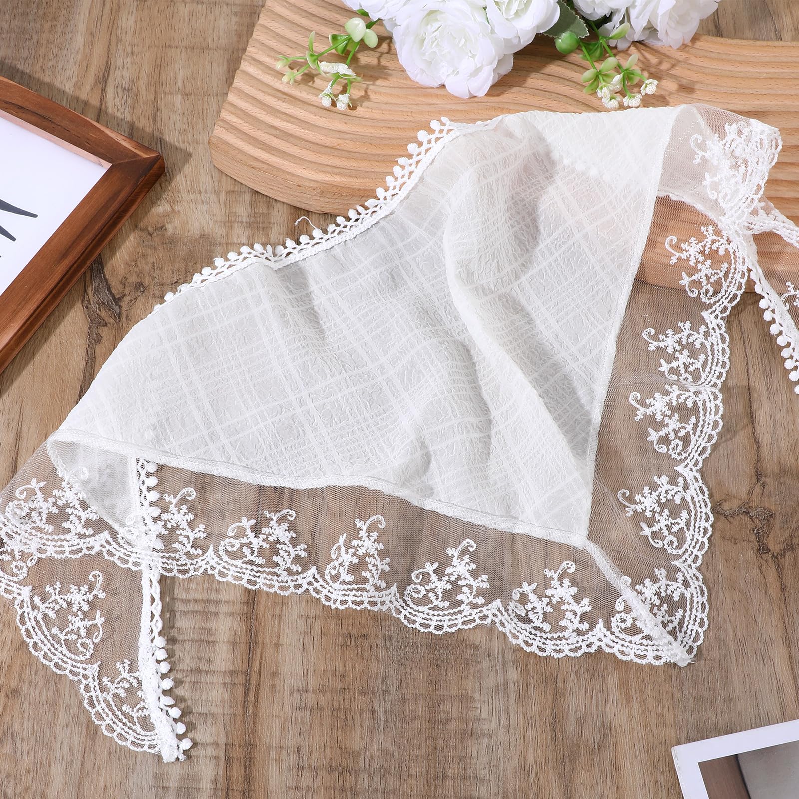 Spitzen Kopftuch, Weißes Damen Bandana, Elegantes Dreieckstuch, Vintage Haartuch, Kopfbedeckung Sommer Kopftücher Haartücher Haaraccessoires(Raster)