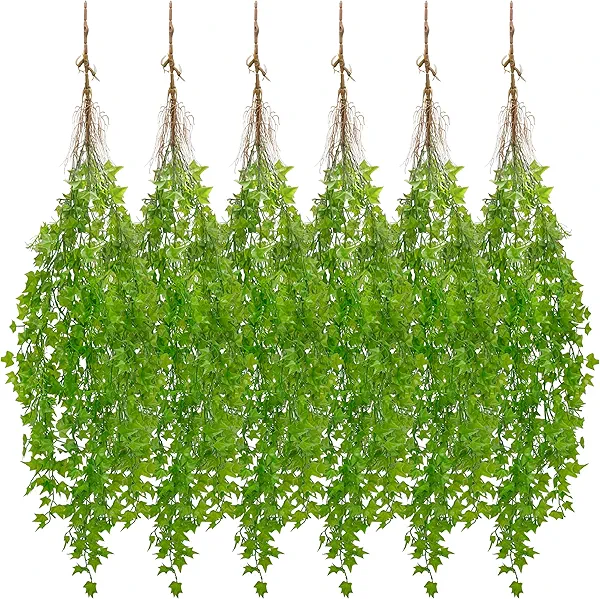 Der Rose 6Pcs Artificial Hanging Plants Faux Ivy Vine Uv Resistant Fake Outdoor Plants for Rome Home Indoor Patio Balcony Porch Wall Decor（Each 46.4'' Long