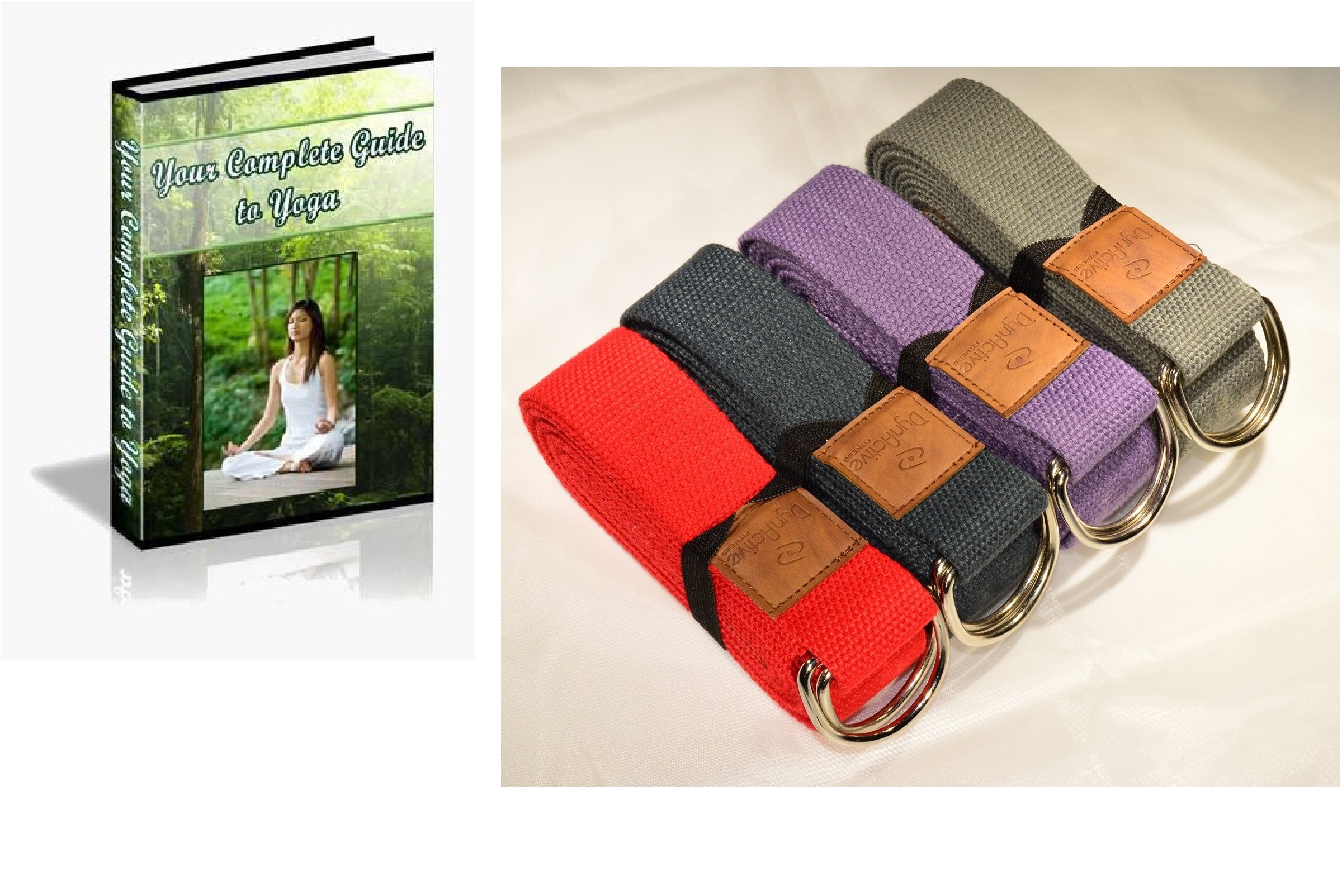 Yoga Strap by DynActive- 10-Foot, 8-Foot, 6-Foot Long, 1.5 Inch Wide, Durable Thick Organic Cotton, Lifetime Warranty, Free “Your Complete Guide To Yoga” E-book