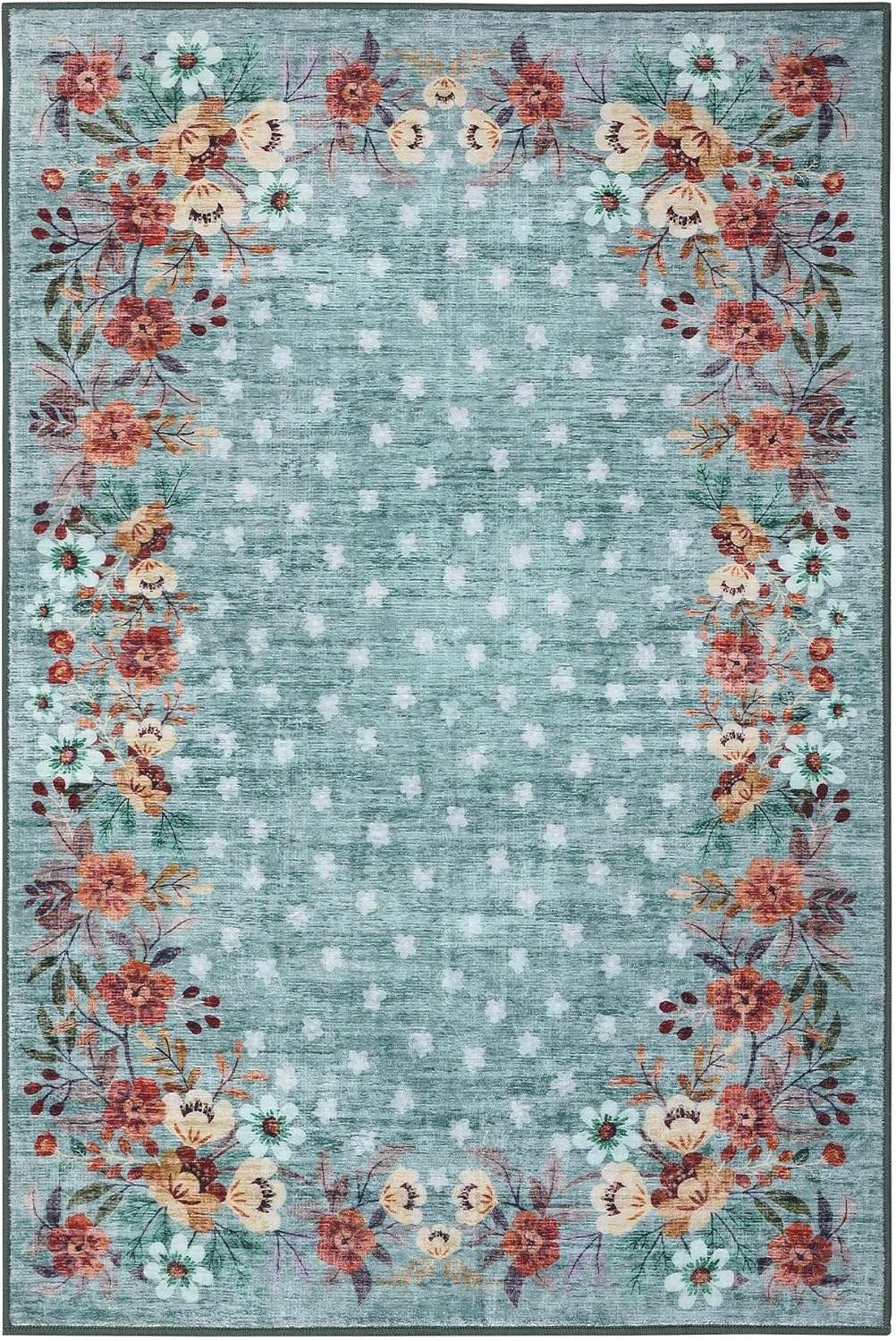 Garvee Green 2x3 Entryway Rug, Washable Floral Area Rug with Non-Slip Backing, Low-Pile Small Carpet for Bedroom Kitchen Living Room