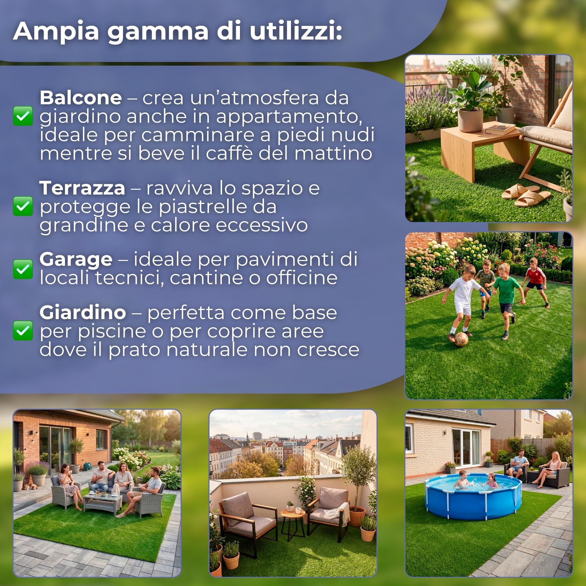 SPRINGOS Prato artificiale, 3 x 2 m, 32 mm, tappeto erboso da giardino, resistente ai raggi UV, con fori di drenaggio, spesso erba sintetica per esterni, per balcone, terrazza, patio, animali