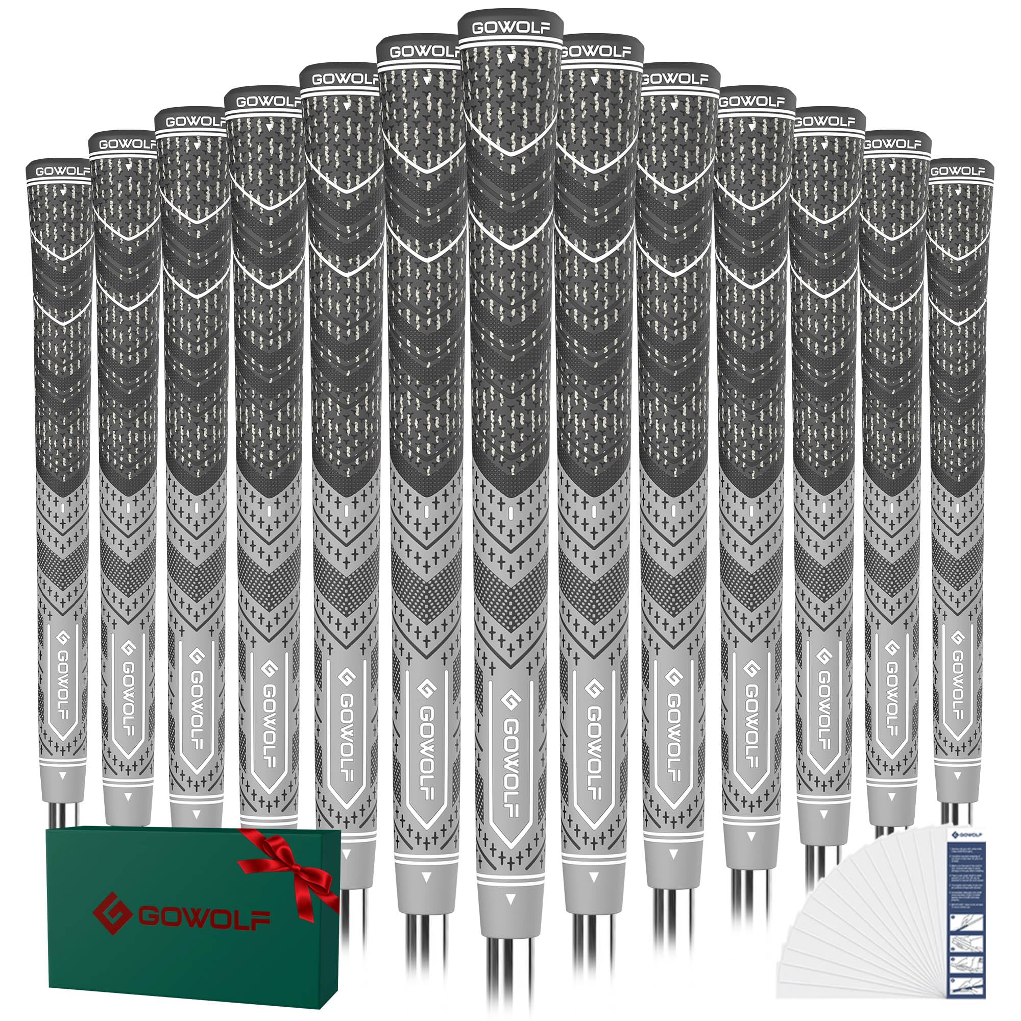 Gowolf Cross Corded Golf Grips for Men, Multi-compound Hybrid Golf Club Grips 13 Pack with Tape or Full Regripping Kit, Low Taper Design for Better Control &amp; Non-slip Performance
