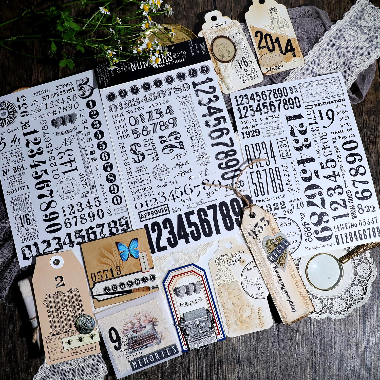 Adesivi per trasferimento a pressione per artigianato, adatti per panno, vetro, acrilico, legno, mobili, pietra, scrapbooking, piccoli oggetti vintage (numeri)
