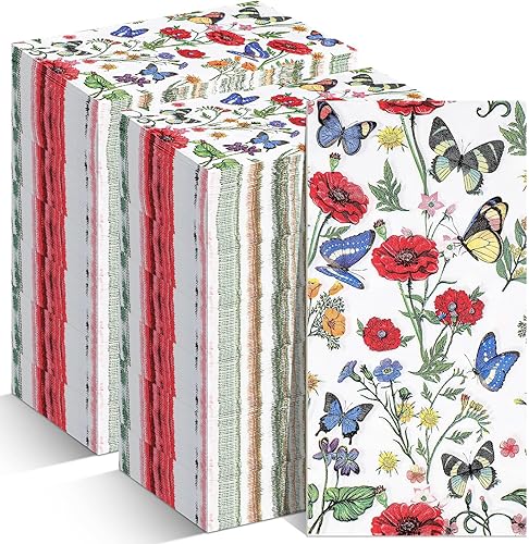 Outus 200 servilletas florales de primavera de 3 capas con temática vintage, servilletas de mano desechables para boda, baby shower, aniversario,