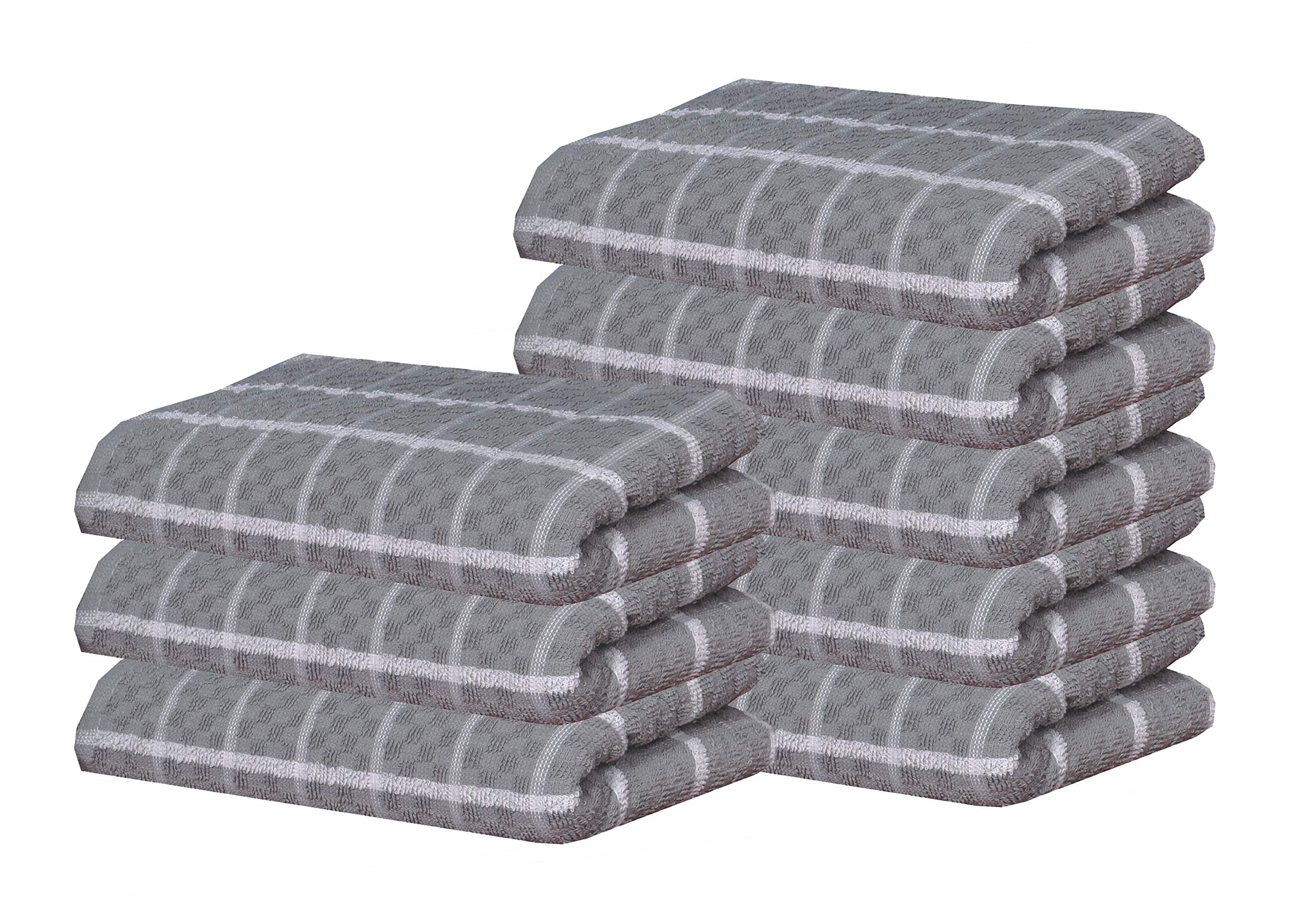 beSunshine 1x to 12x Pack 100% Egyptian Cotton Jumbo Country Check Terry Tea Towels Kitchen Dish Towel (Grey, 6)