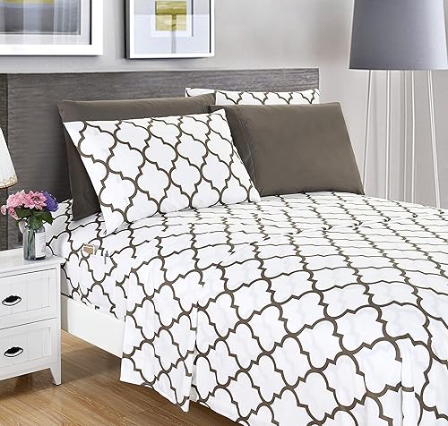 Miniatura 10 de Elegant Comfort Juego de sábanas de 6 piezas con bolsillo profundo estampado de cuatrifolio, lujoso juego de sábanas sedosas de 1500 hilos, ultra