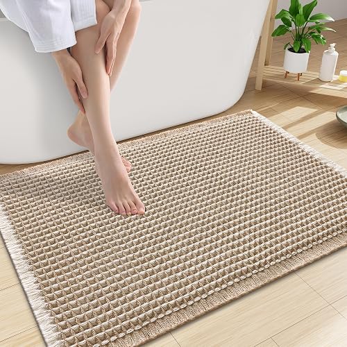 Smiry Waffle Bath Mat 30X20, Brown & Cream