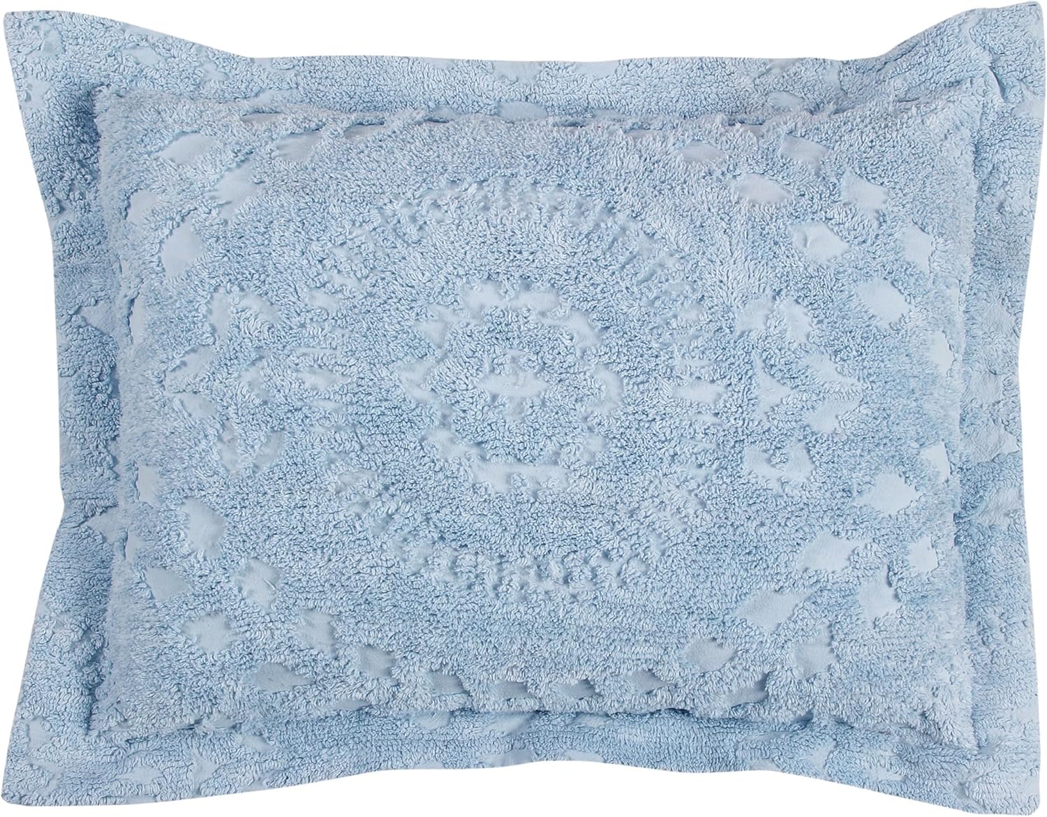 Better Trends Rio Collection is Super Soft and Light Weight in Floral Design 100% Cotton Tufted Unique Luxurious Machine Washable Tumble Dry, Standard Sham, Blue