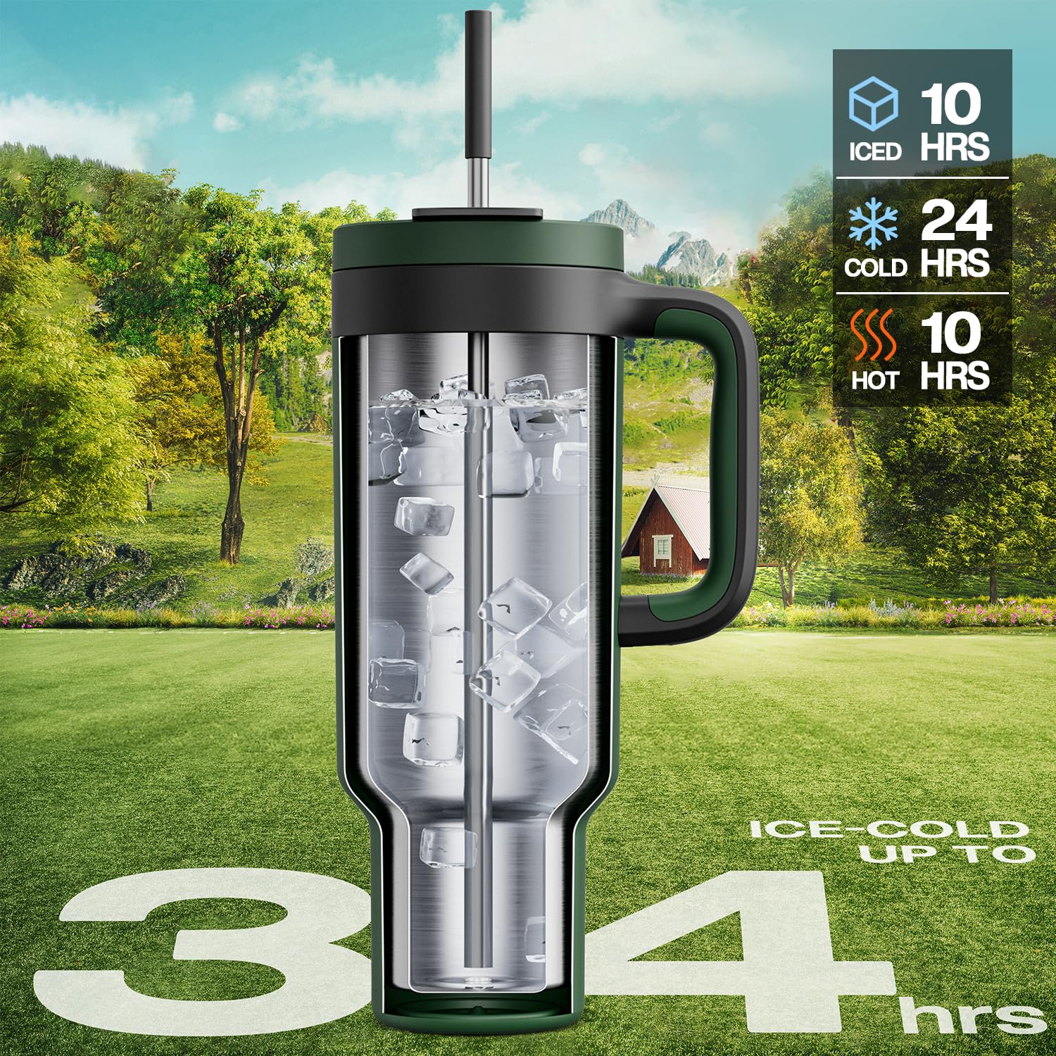 POWCAN 50 oz Tumbler with Handle, 2-in-1 Straw and Sip Lid, Leakproof, Dishwasher Safe - Image 2