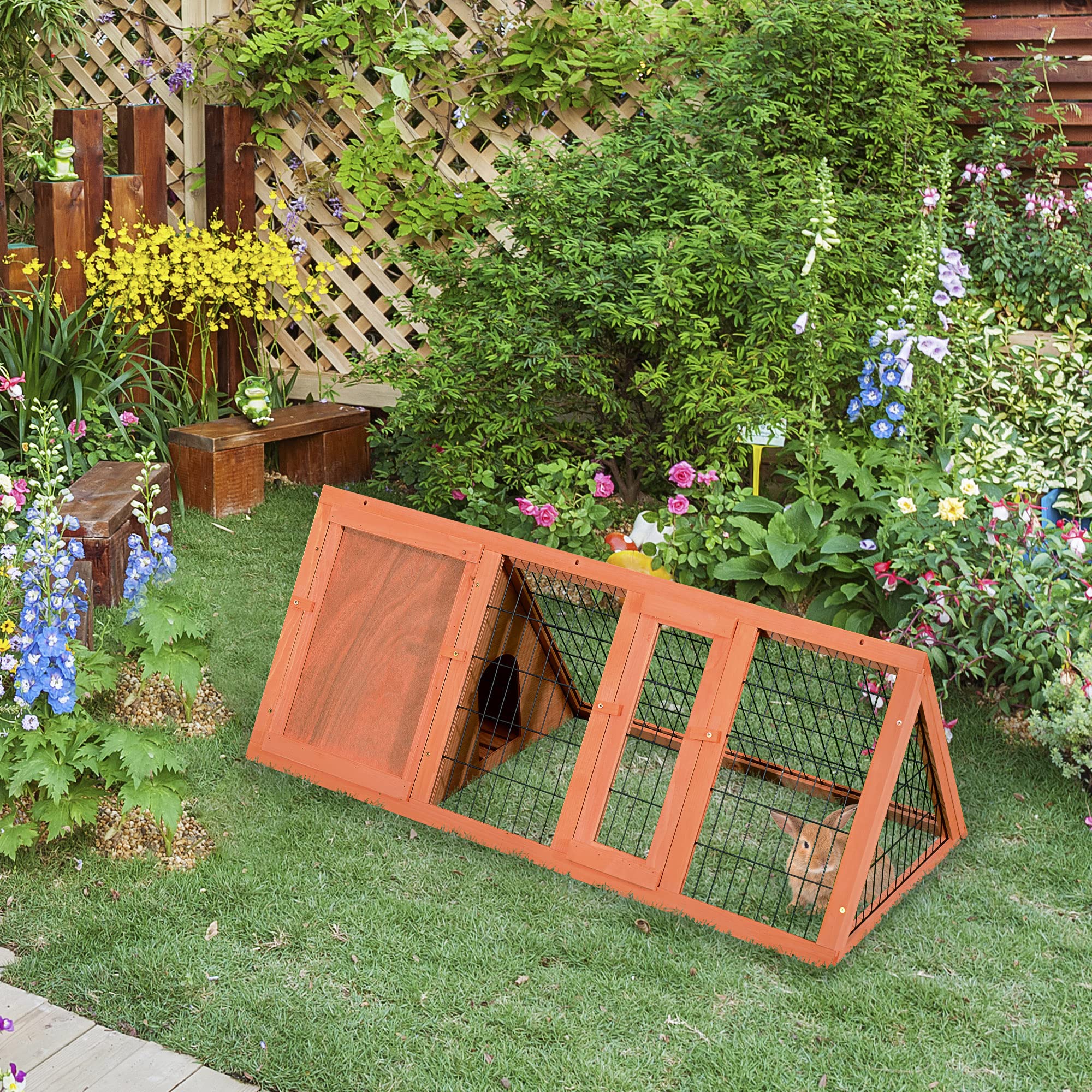 PawHut Gabbia per Conigli e Animali Domestici in Legno di Abete 118 x 50 x 45cm | Legno di Abete, 118x50x45 cm