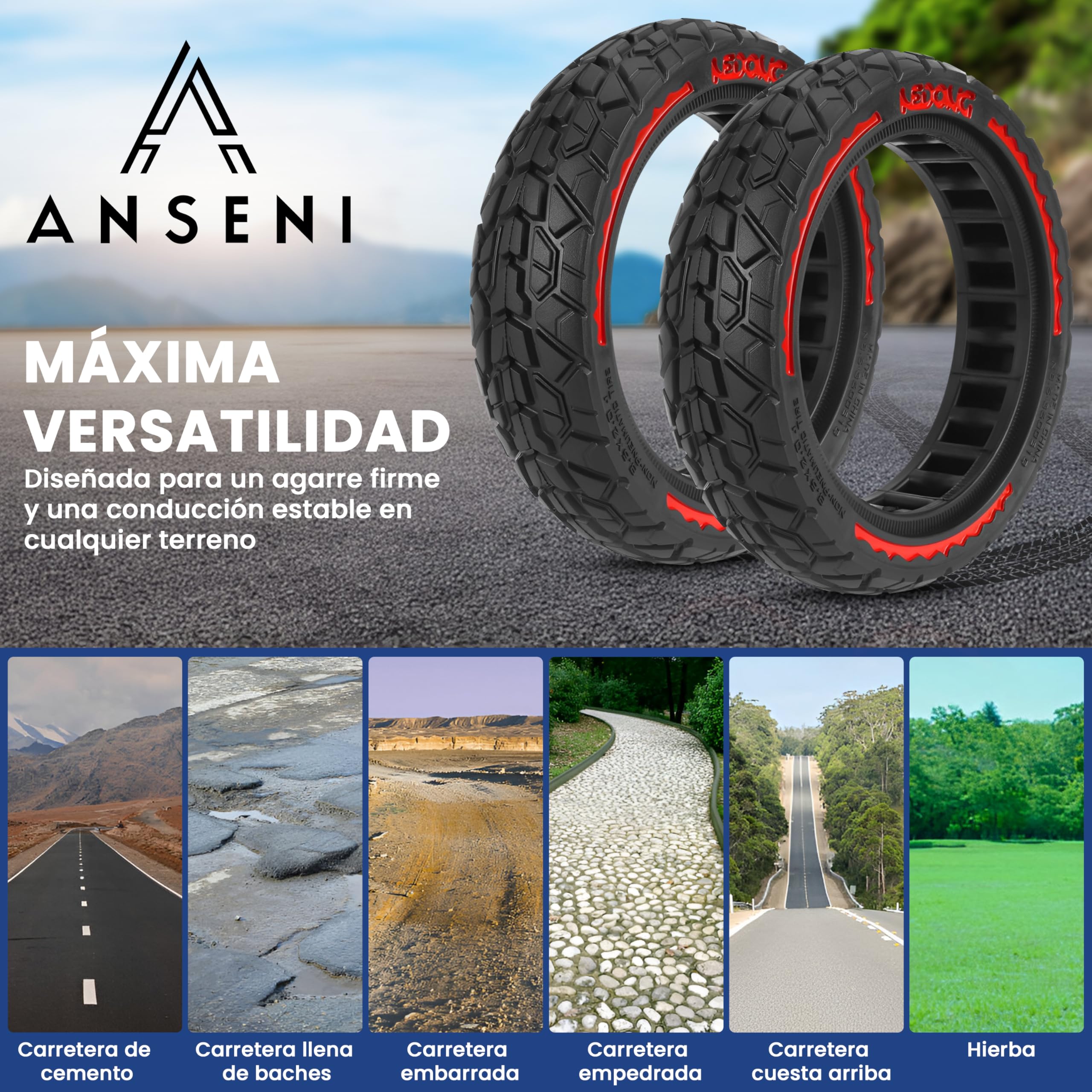 ANSENI Rueda Patinete Xiaomi Offroad 8.5 Pulgadas(8 1/2x2) para Patinete Electrico, Neumatico Maciza Antipinchazo 50/75-6.1,Accesorios Compatible Con Xiaomi M365/Pro,1S, Eessential,Cecotec (2 Ruedas)