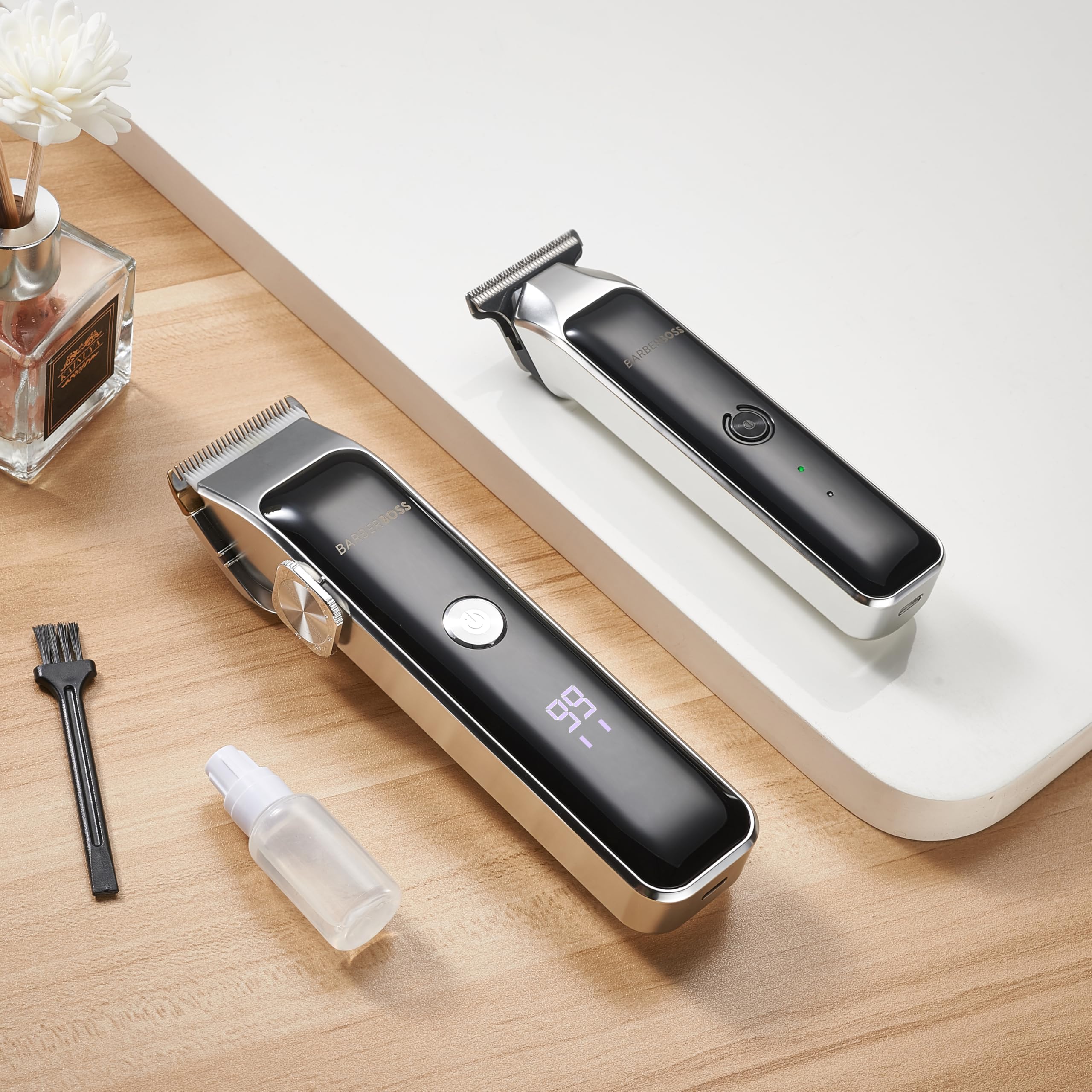Barberboss Kit tagliacapelli da uomo, senza fili, con 7 pettini, lunghezza regolabile, impostazioni a doppia velocità, ricarica USB e lame in ceramica, tagliacapelli e barba Duo per uomo