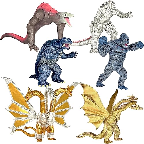 TwCare Juego exclusivo de 6 figuras de acción conjunta movibles de Godzilla vs Kong, rey del monstruo, dinosaurio, Ghidorah, cráneo, rastreador,