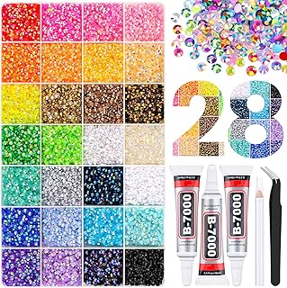 30000Pcs Resin Rhinestones with Tweezers for Bedazzling, Multicolor 3mm Crystal with 3Pcs 10ml B7000 Jewelry Glue for Crafting Crafts Clothing Tumblers Shoes Nail Art Makeup