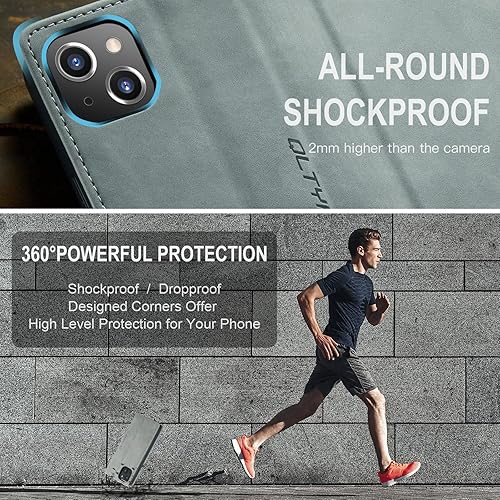 Miniatura 5 de QLTYPRI Funda para iPhone 13, Vintage PU Cuero Billetera Caso Ranura Para Tarjeta Kickstand Cierre Magnético A Prueba De Golpes Flip Folio Libro