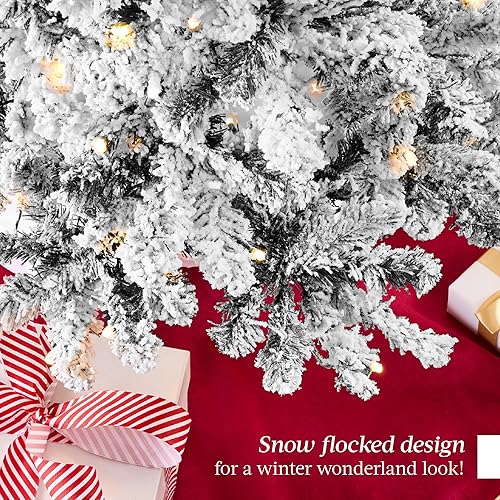 Miniatura 22 de Best Choice Products Árbol de Navidad rosa preiluminado de 6 pies, abeto completo con nieve artificial, decoración navideña con 250 luces, 928