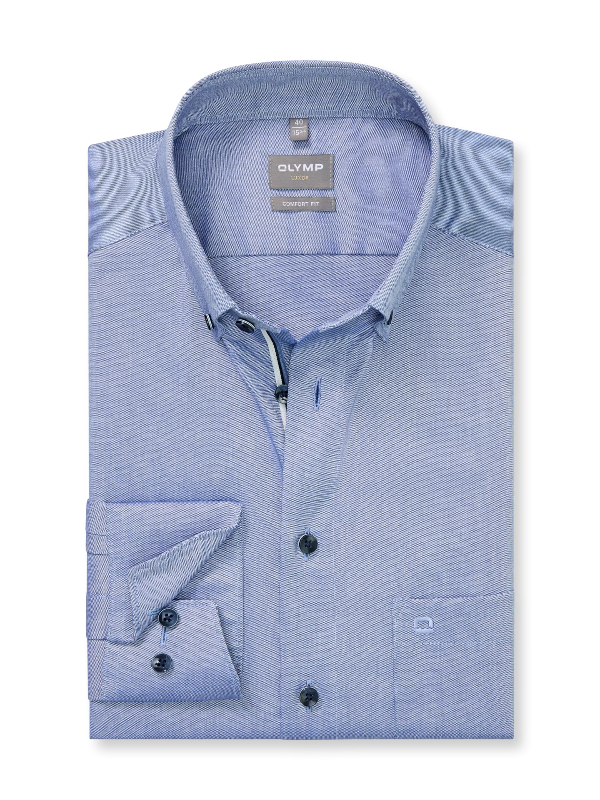 OLYMP Men's Long-Sleeve Shirt, Luxor, Pin Point, 466 Comfort Fit 20,04 Button-Down Collar, Smoke Blue 13, 15.5