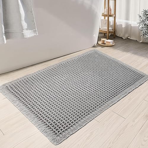 Tapete de baño tejido de gofre, moderno, súper absorbente, color gris, antideslizante, para el suelo del baño, tapetes de secado rápido, ultra