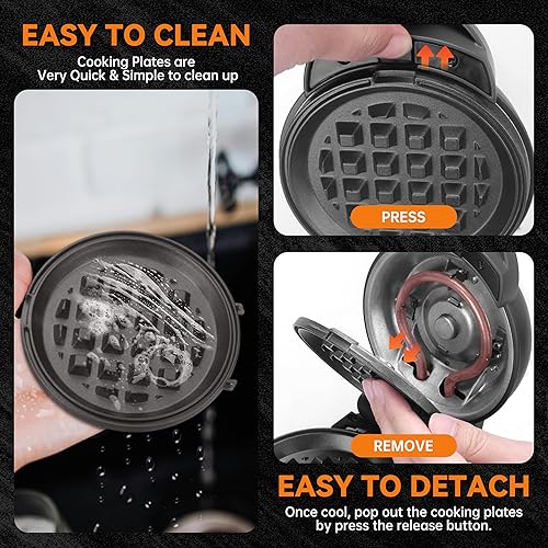 Miniatura 3 de Baker's Friend Mini waflera 4 en 1 con platos extraíbles, el juego incluye mini panqueques, rosquillas, wafleras en forma de corazón, tamaño