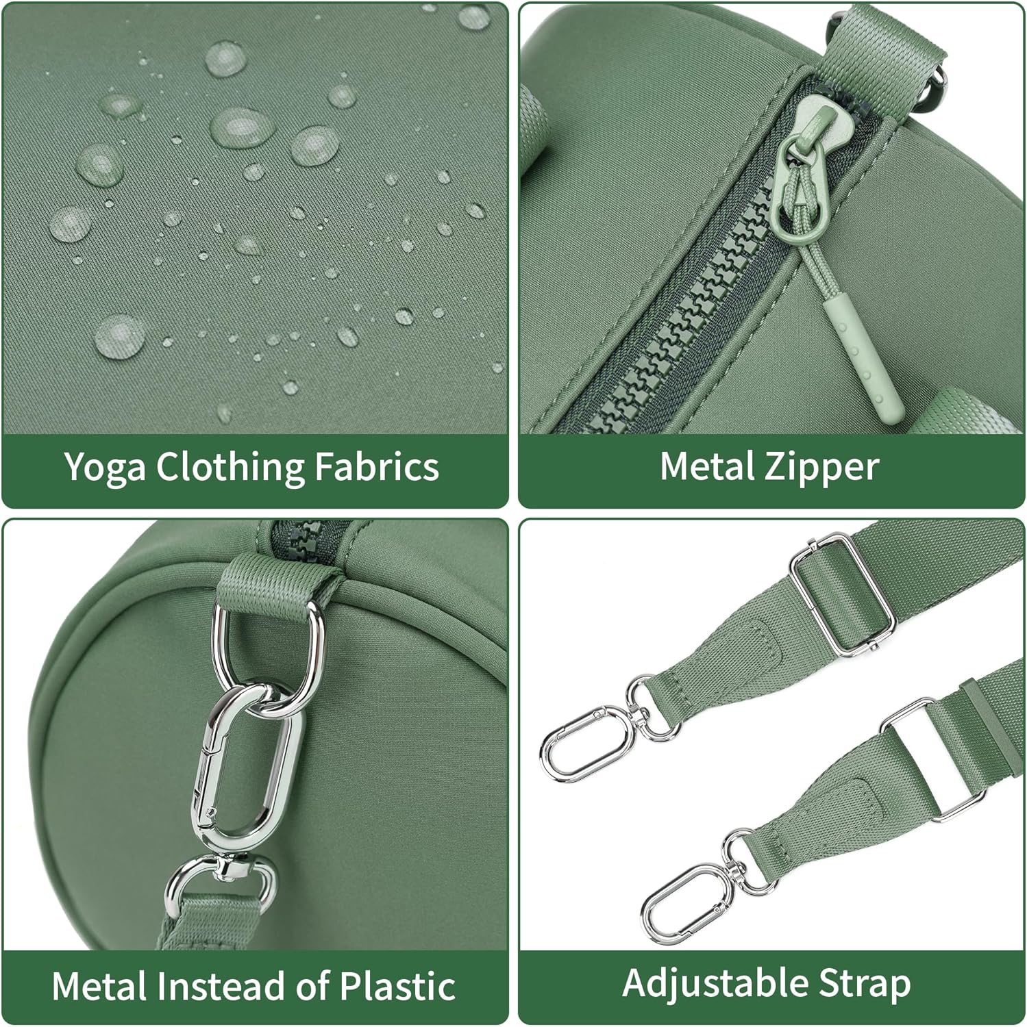 FODOKO mini Gym Bag for Women, barrel purse,Crossbody Duffel Bags Handbag from Gym to Travel(Green) - Image 5