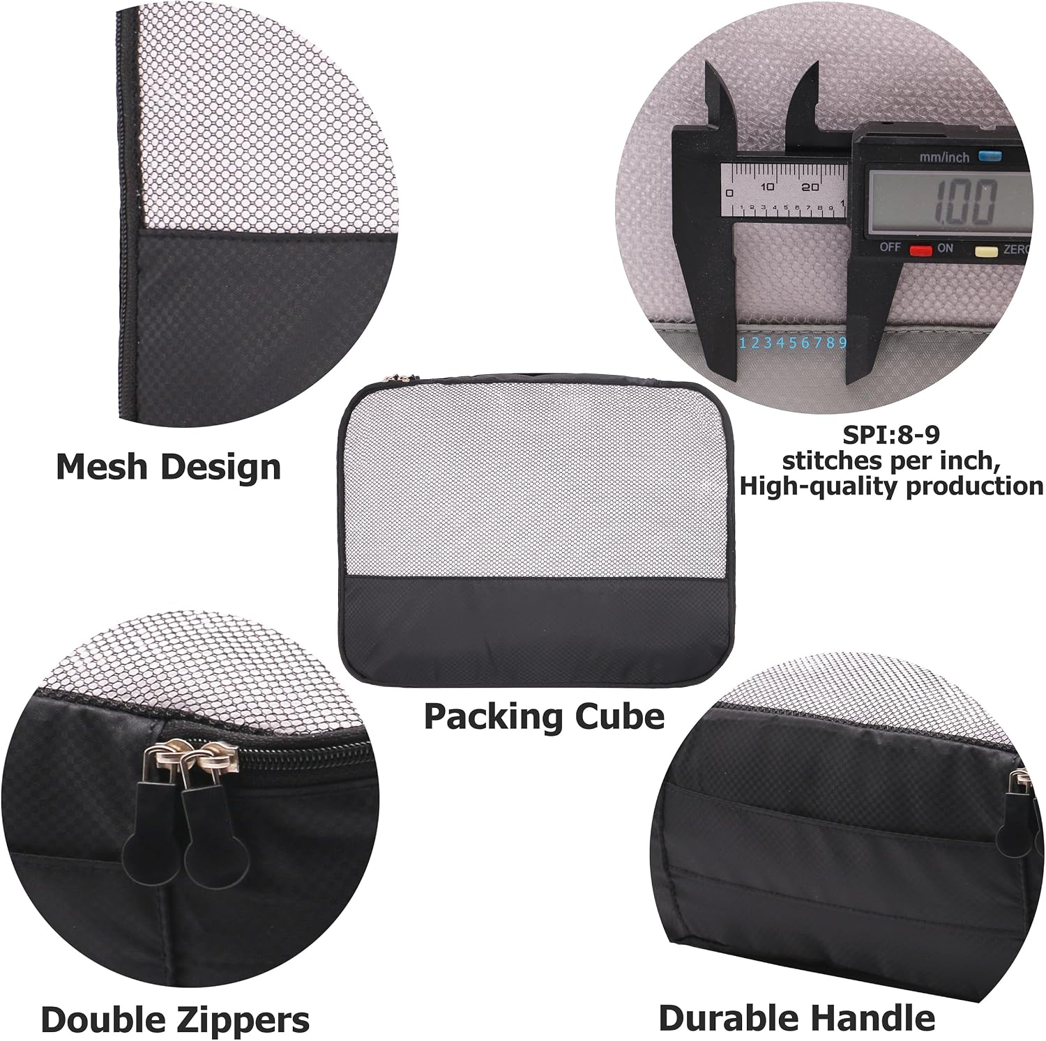 DoubleTrip 9-Piece Black Travel Organizer Set with 4 Packing Cubes, Cosmetic Organizer, Shoe & Electronics Pouches, and Accessories & Laundry Bag for Luggage Storage & Travel Essentials