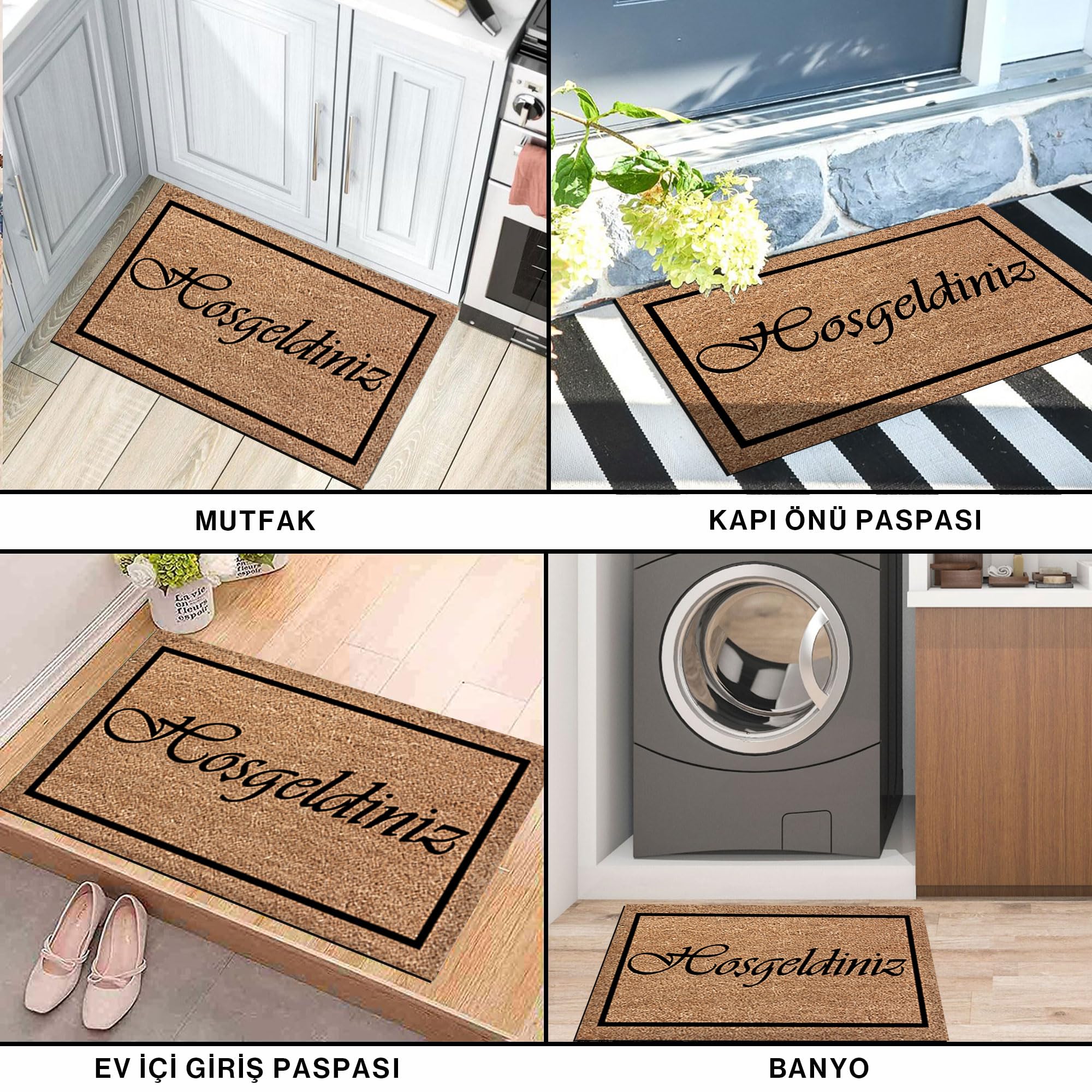 Monnhein Kapı Önü Paspası - Modern ve Şık Kapı Paspası | Ev, Ofis ve Dış Mekân Kullanımı İçin (Klasik Hoşgeldiniz Matı) 45x65